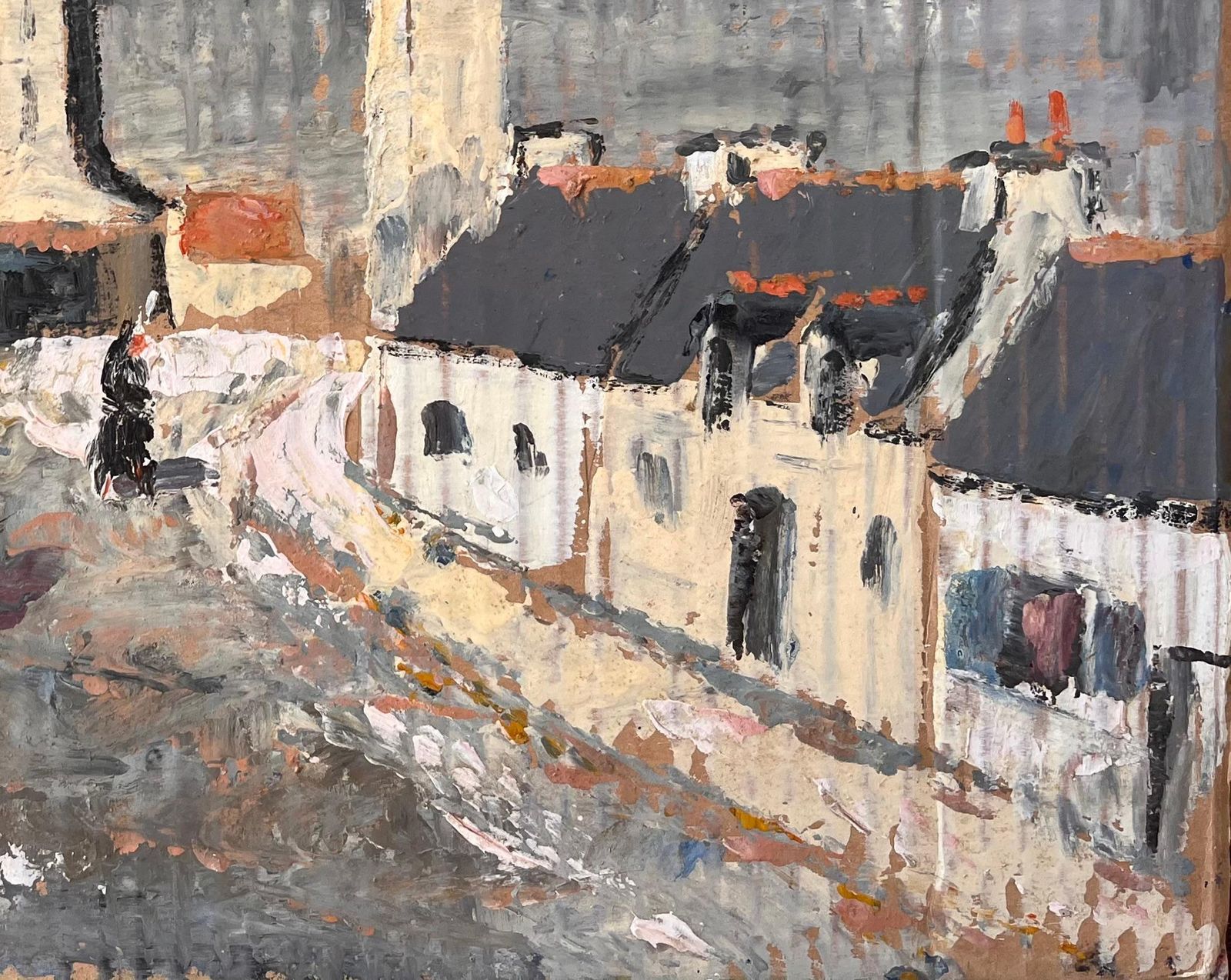 Fanch Lelimpressionist Painting Of French Village Street With Lighthouse And Figures photo 525.0
