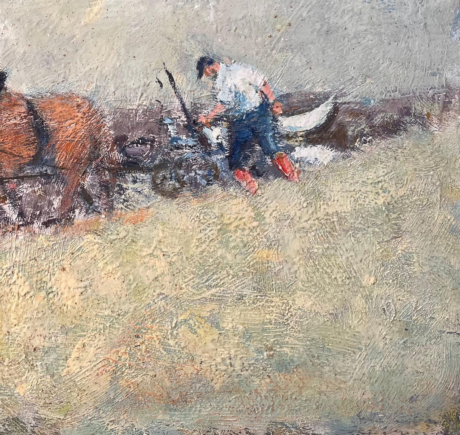 Fanch Lelimpressionist Horse Ploughing Scene With Farmer And Cloudy Sky Landscape photo for sale