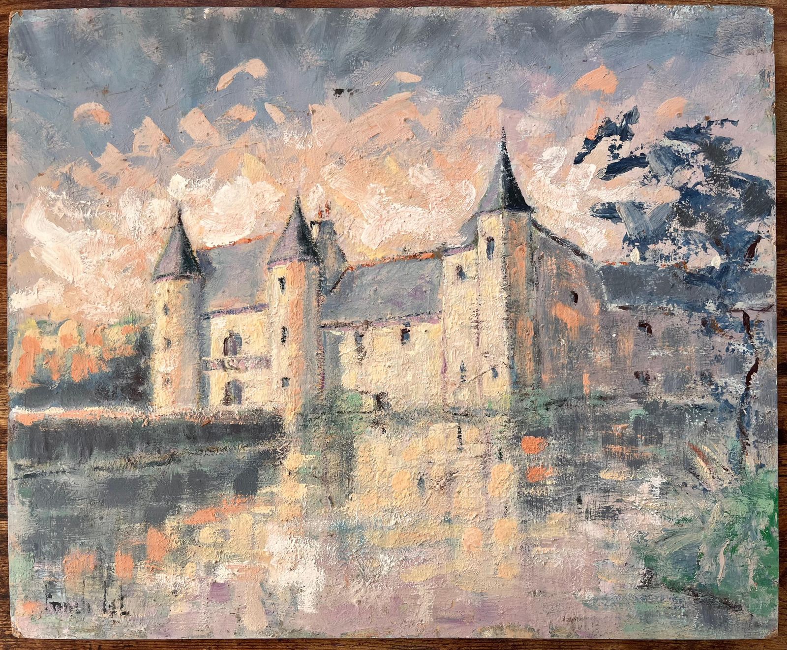 Fanch Lelimpressionist Castle On Lake At Sunset With Reflections And Soft Pastel Sky photo furniture