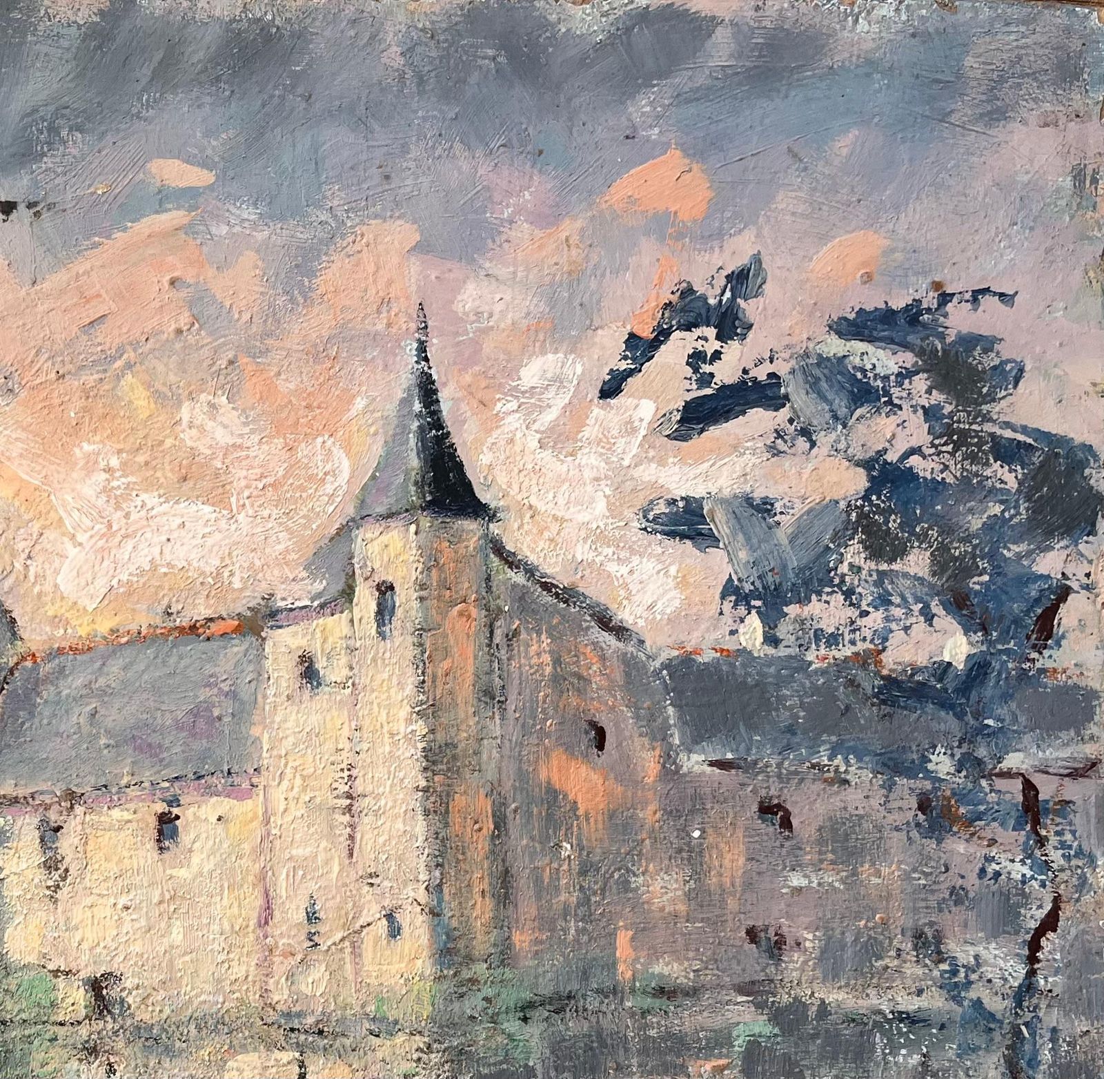 Fanch Lelimpressionist Castle On Lake At Sunset With Reflections And Soft Pastel Sky photo for sale
