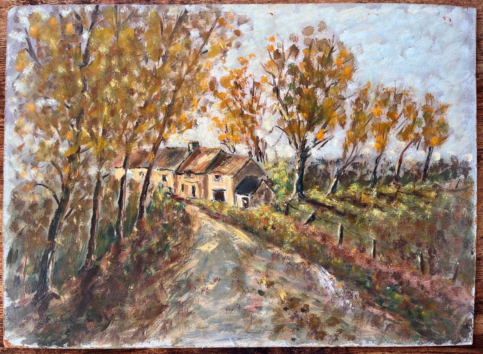 Fanch Lelfrench Autumn Landscape With Country Cottages And Tree Lined Path photo furniture