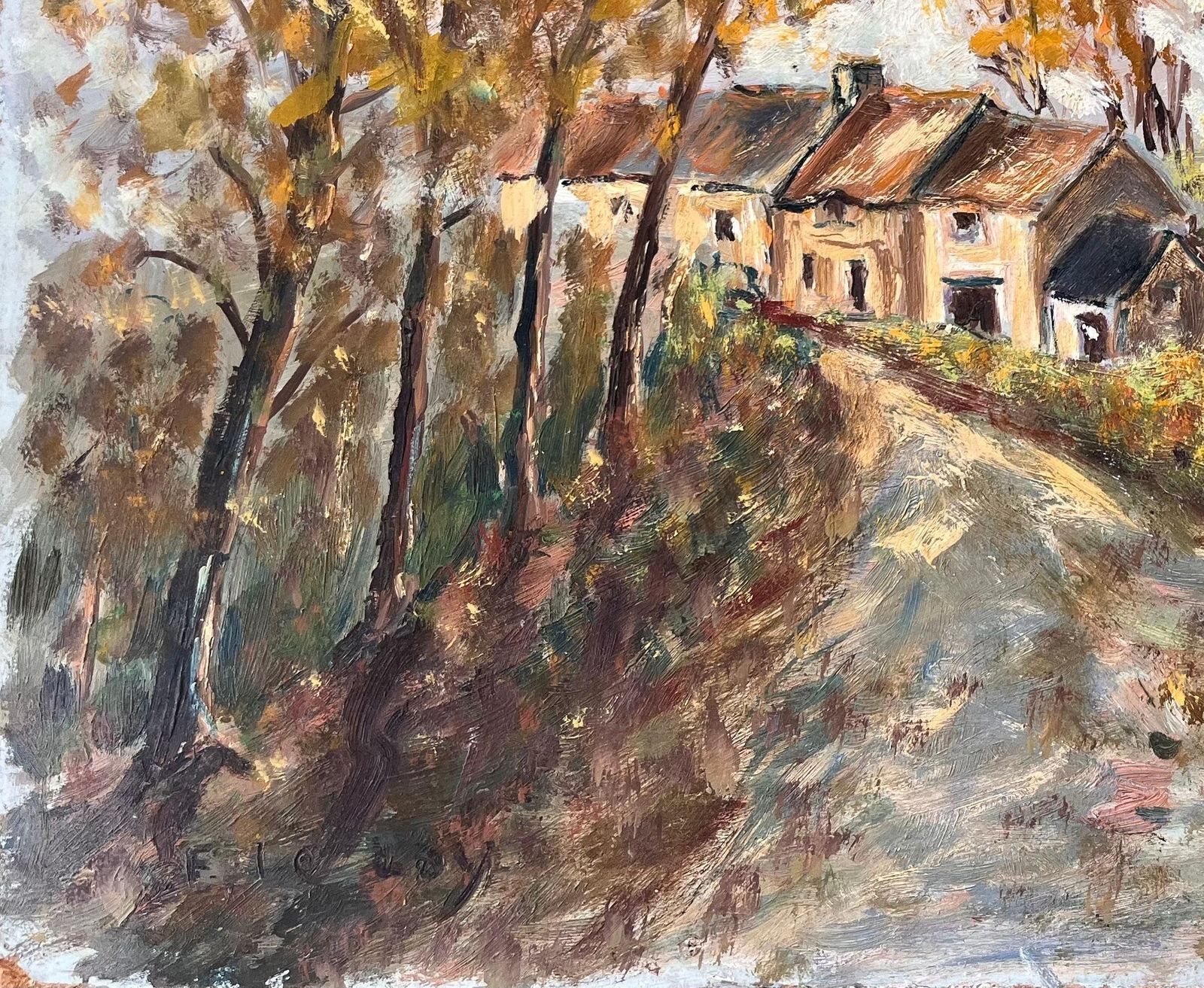 Fanch Lelfrench Autumn Landscape With Country Cottages And Tree Lined Path photo Art