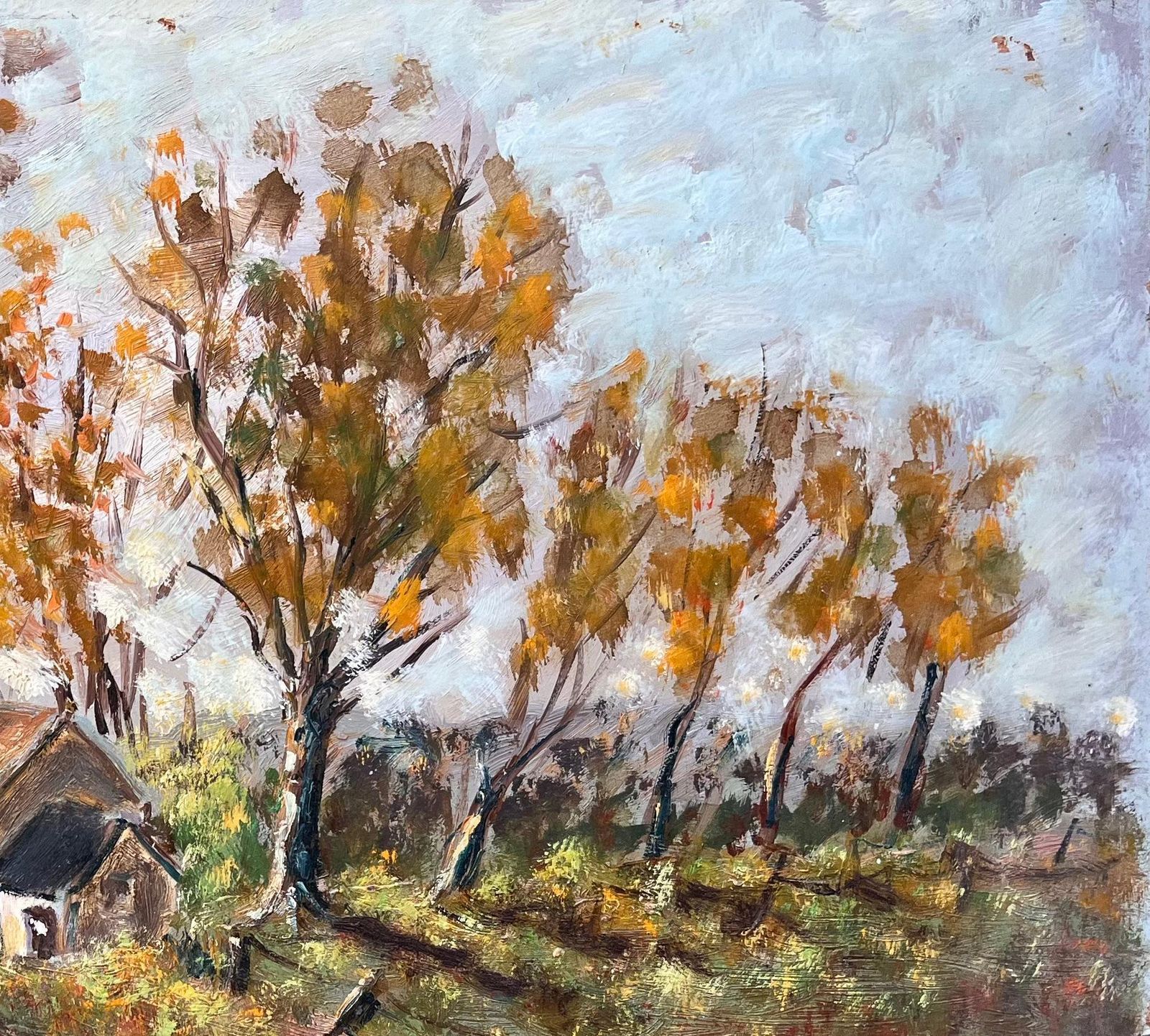 Fanch Lelfrench Autumn Landscape With Country Cottages And Tree Lined Path photo 520.0