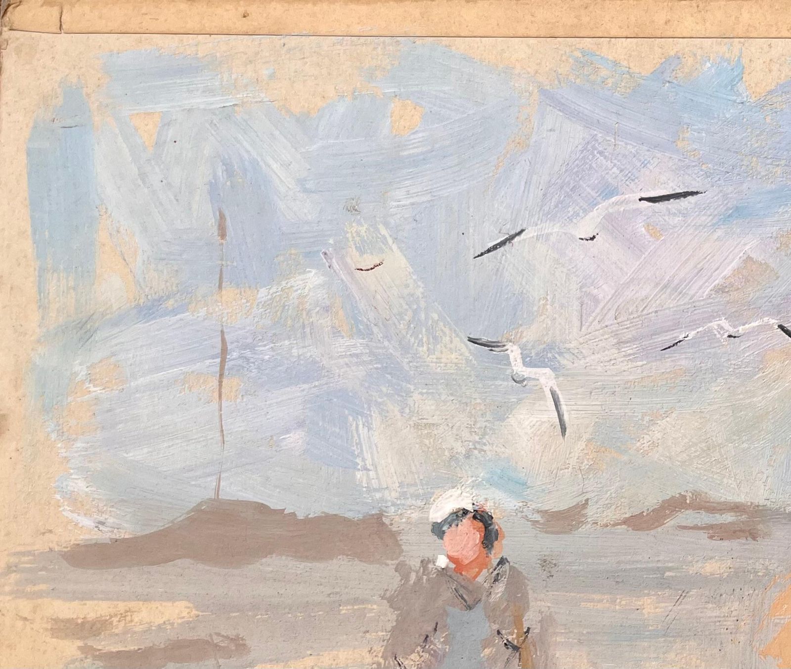F.T Rousselimpressionist Beach Scene With Fisherman And Woman Walking Under Seagulls1994 photo vinterior