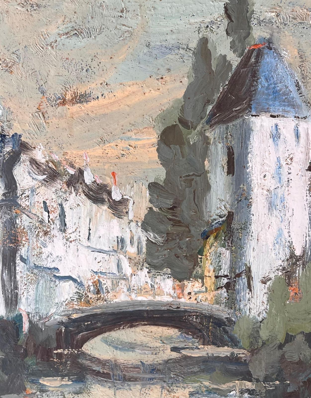 Fanch Lelfrench Impressionist Canal Scene With Bridge And Whitewashed Houses photo buy