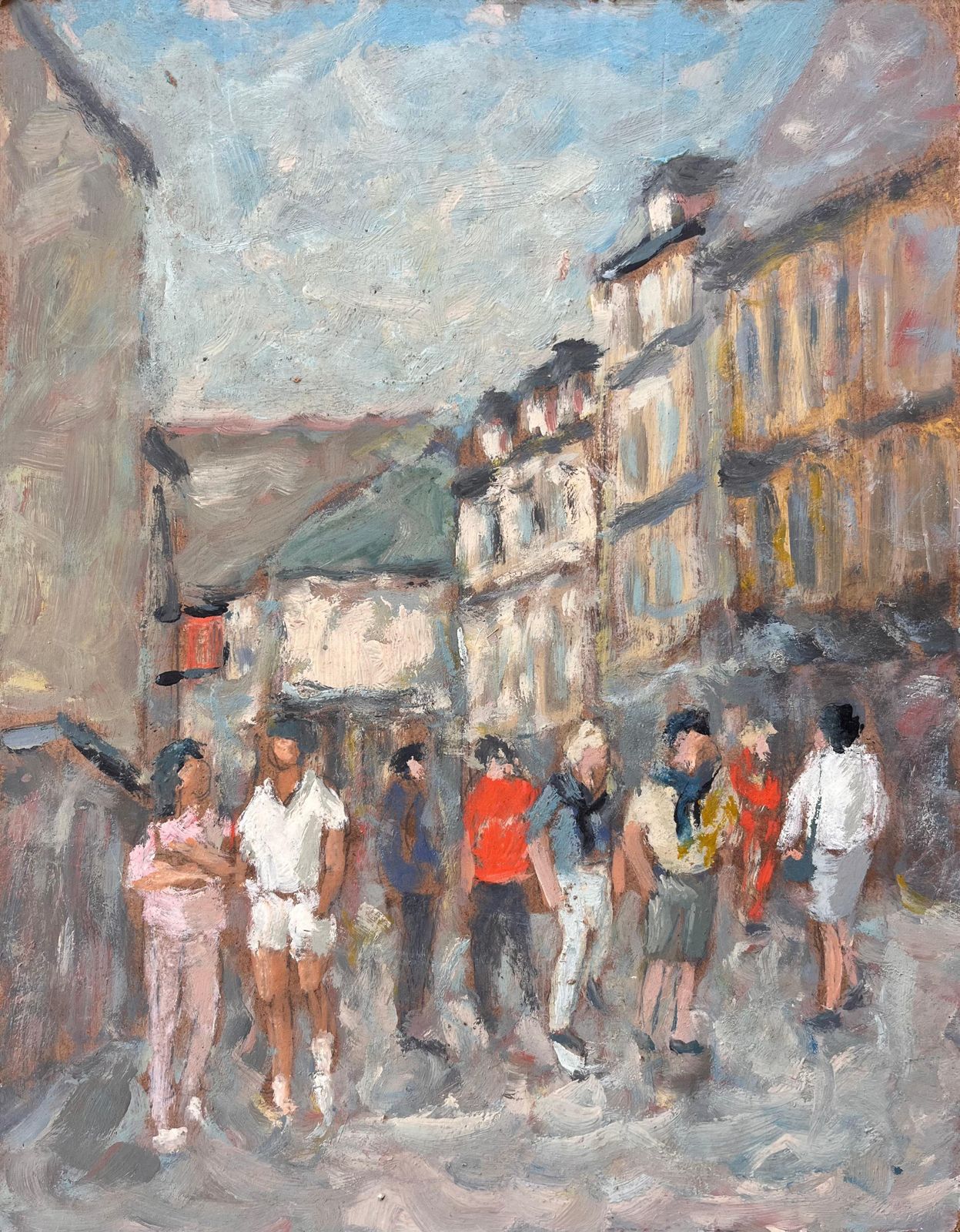 Fanch Lelimpressionist Sunlit Street Scene With Figures In Conversation