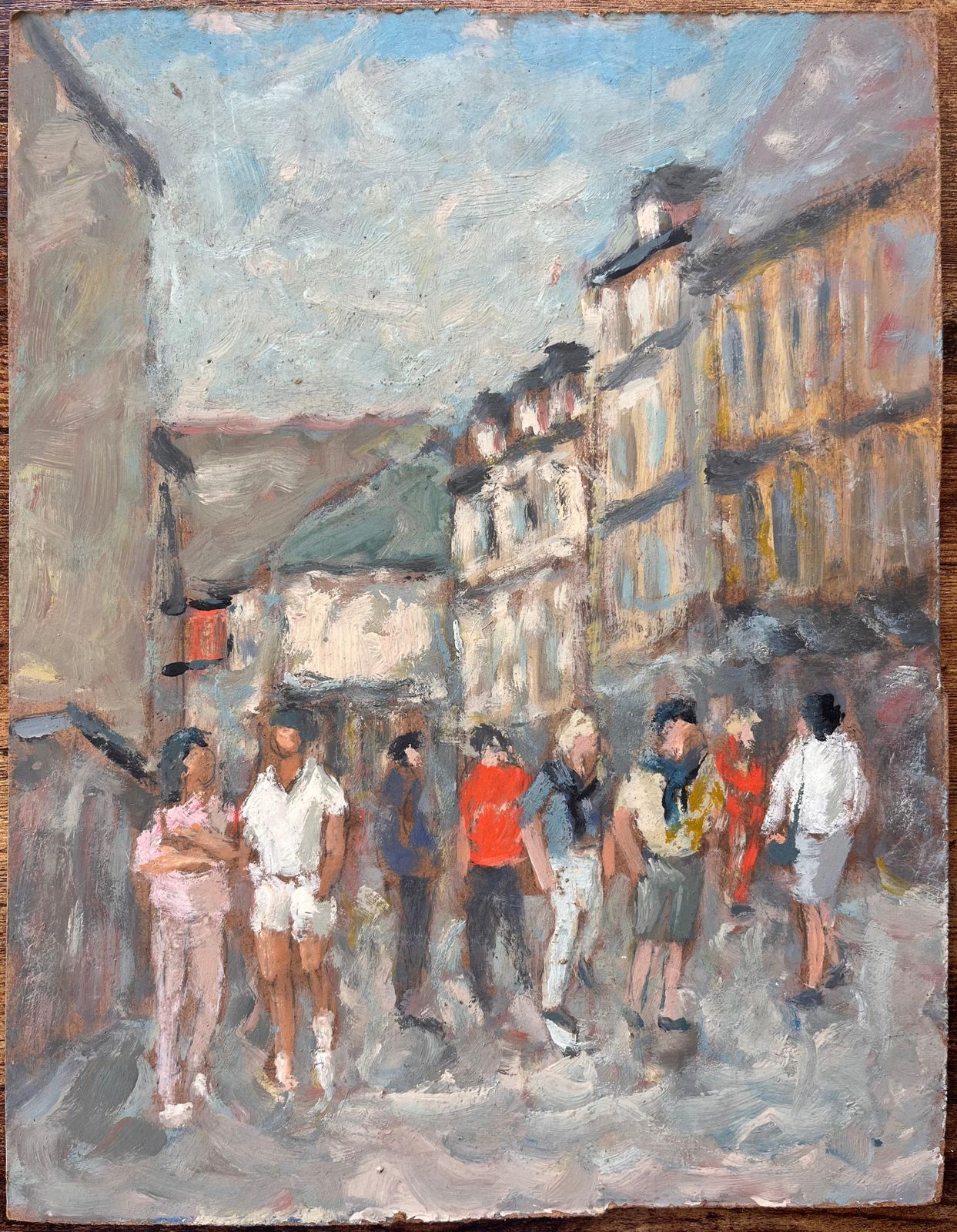 Fanch Lelimpressionist Sunlit Street Scene With Figures In Conversation photo furniture