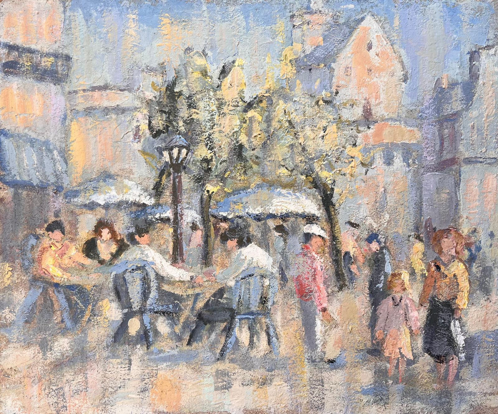 Fanch Lelfrench Impressionist Urban Scene Of Bustling Café Terrace In Saint Malo2002
