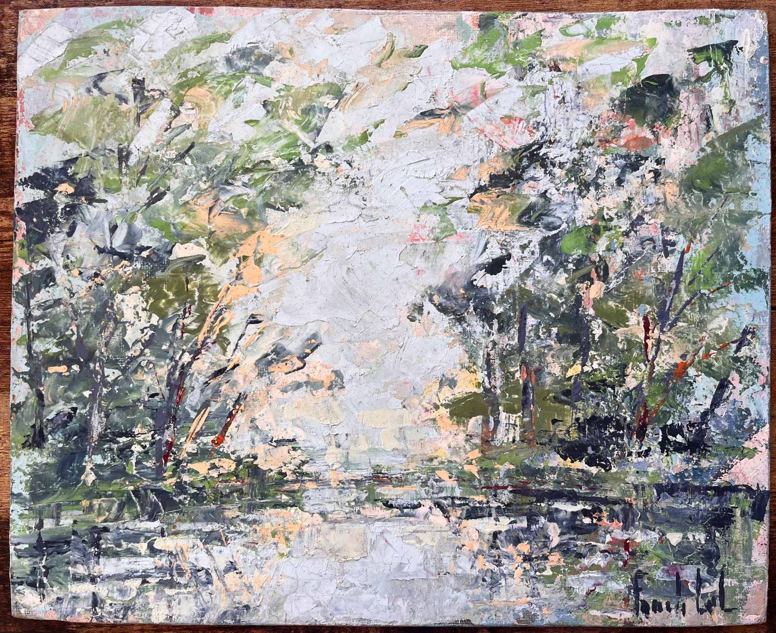 Fanch Lelfrench Abstracted Landscape Forest Scene With Reflections In The Water photo furniture