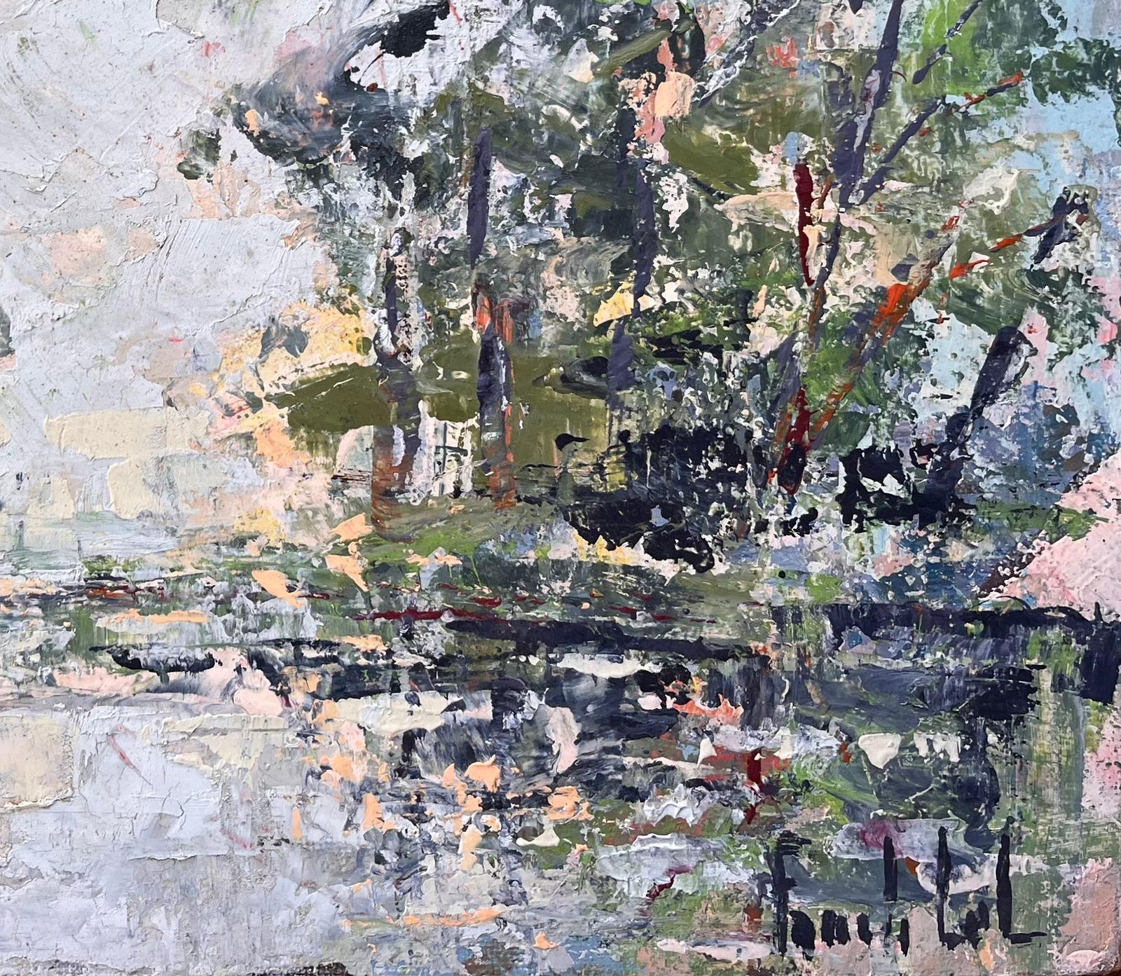 Fanch Lelfrench Abstracted Landscape Forest Scene With Reflections In The Water photo for sale