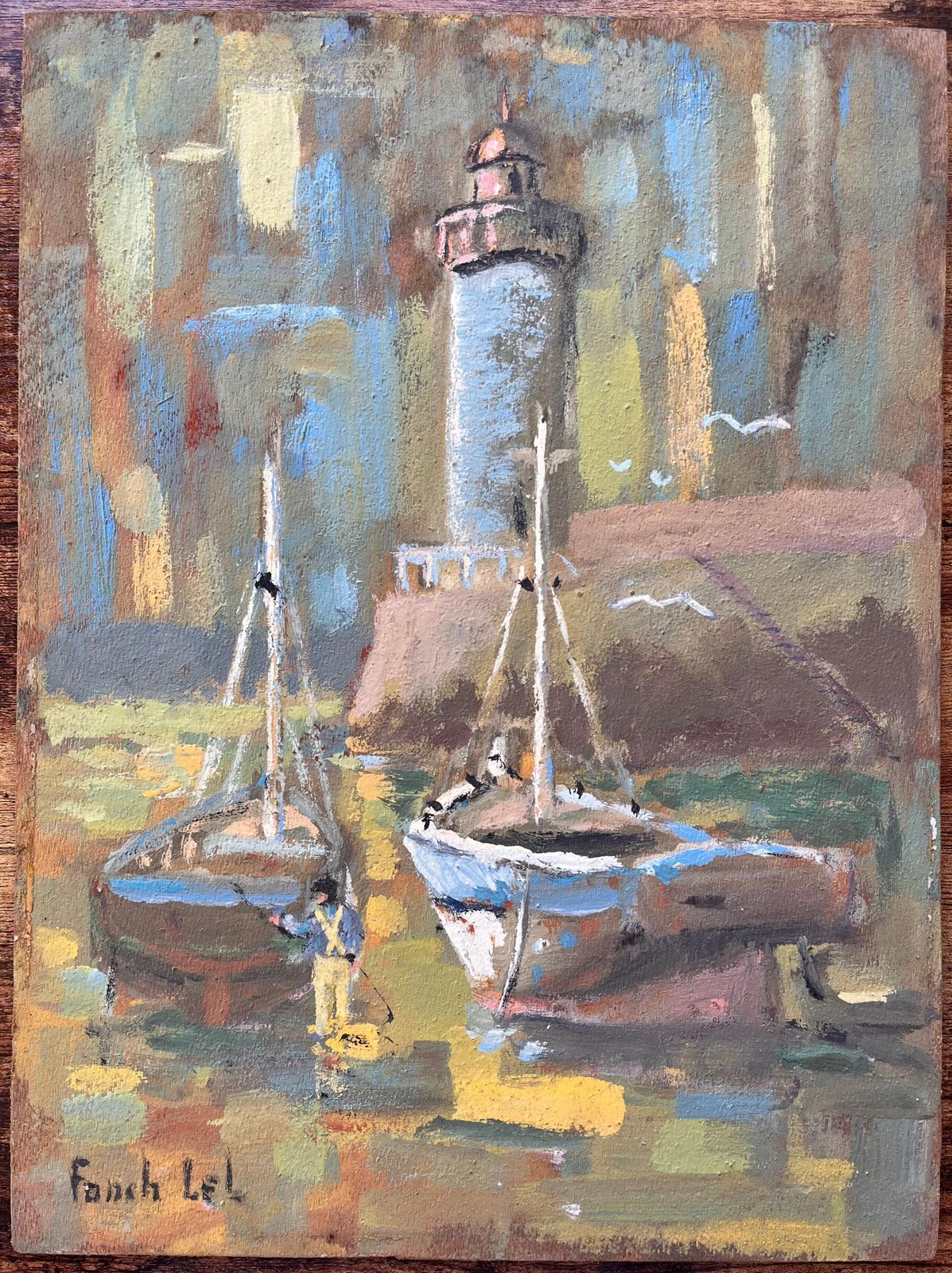 Fanch Lelfrench Impressionist Harbour Scene With Lighthouse And Boats In Erquy photo furniture