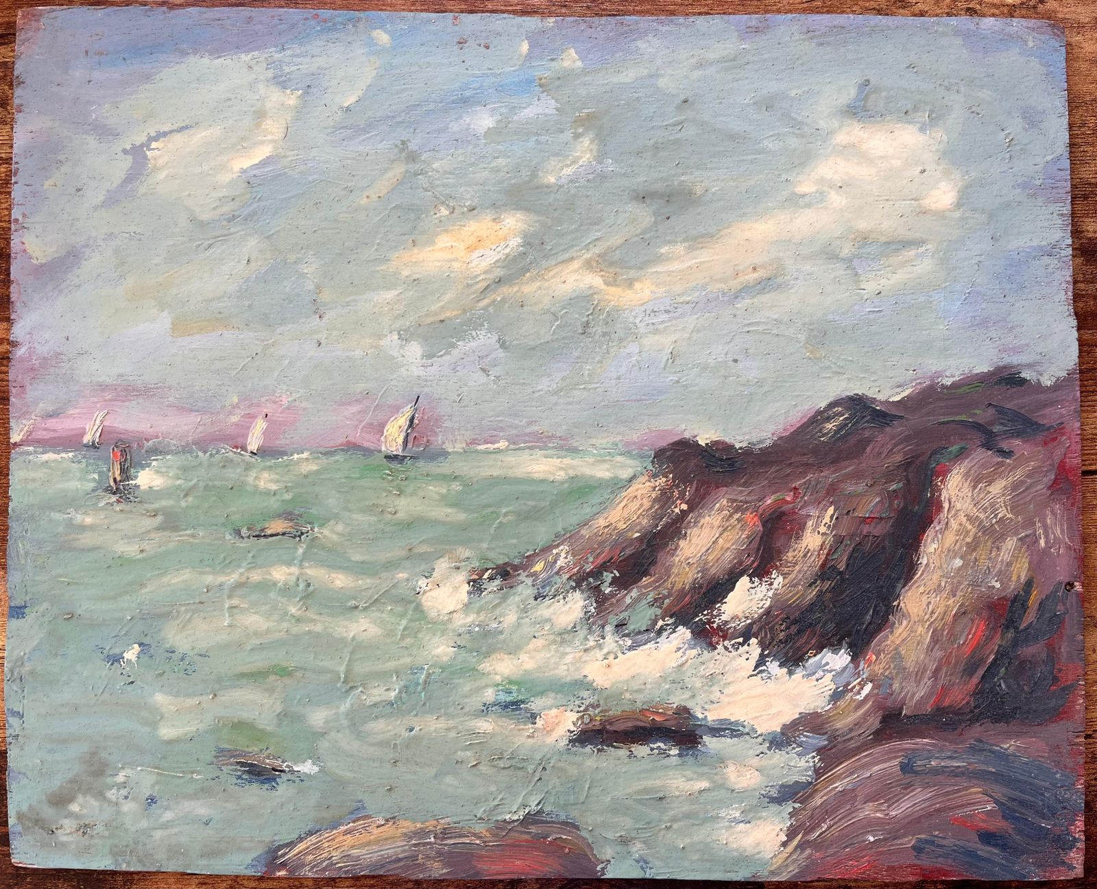 Fanch Lelfrench Impressionist Coastal Scene With Crashing Waves And Sailing Boats photo furniture