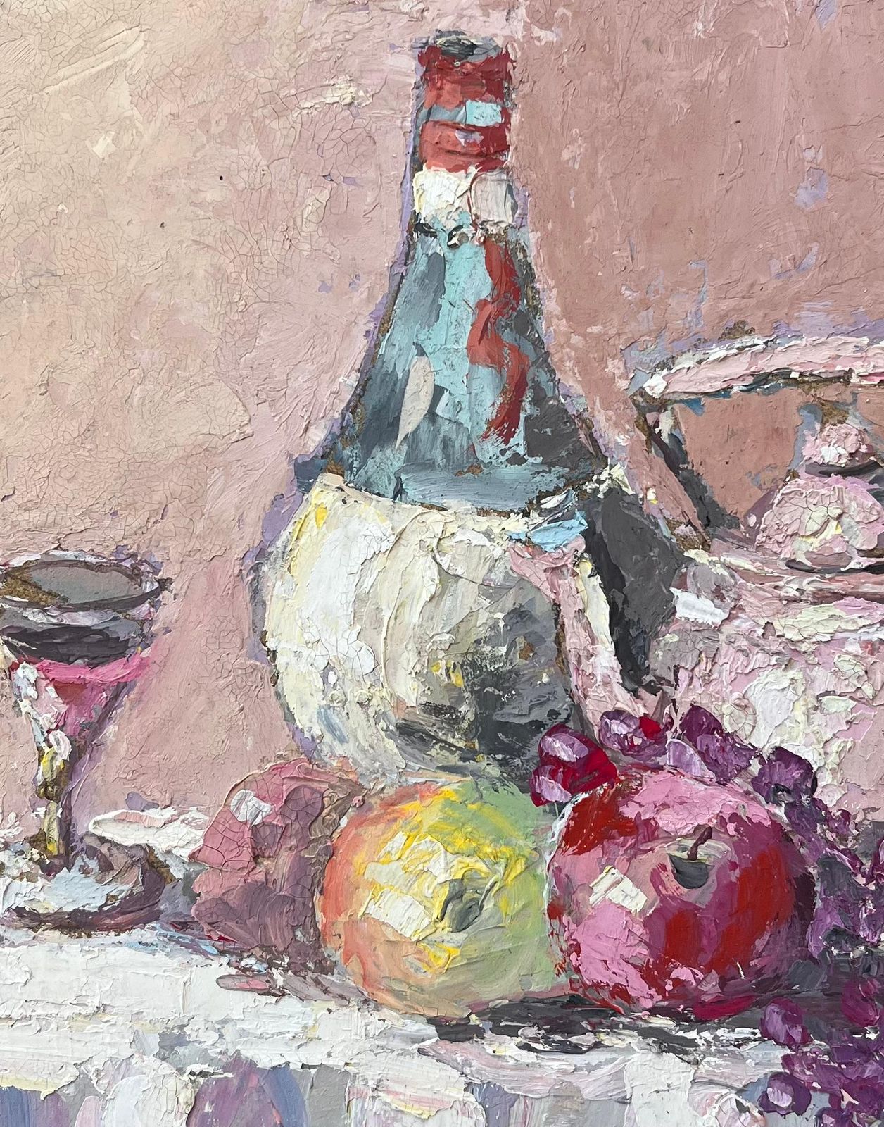 Fanch Lelimpasto Still Life With Chianti Bottle Wine Glass Pewter Jug And Fruit On Linen photo buy