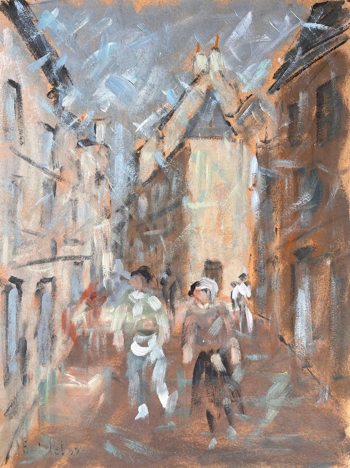 Fanch Lelimpressionist Street Scene With Figures In Motion In A Historic European Town1998