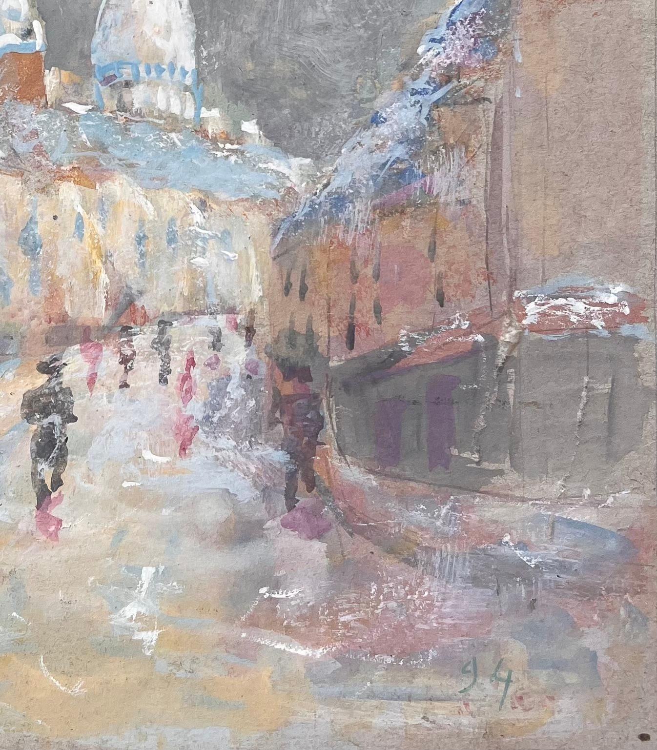 Fanch Lelimpressionist French Gouache Of Sacré Cœur Paris In Snow With Figures1994 photo vinterior