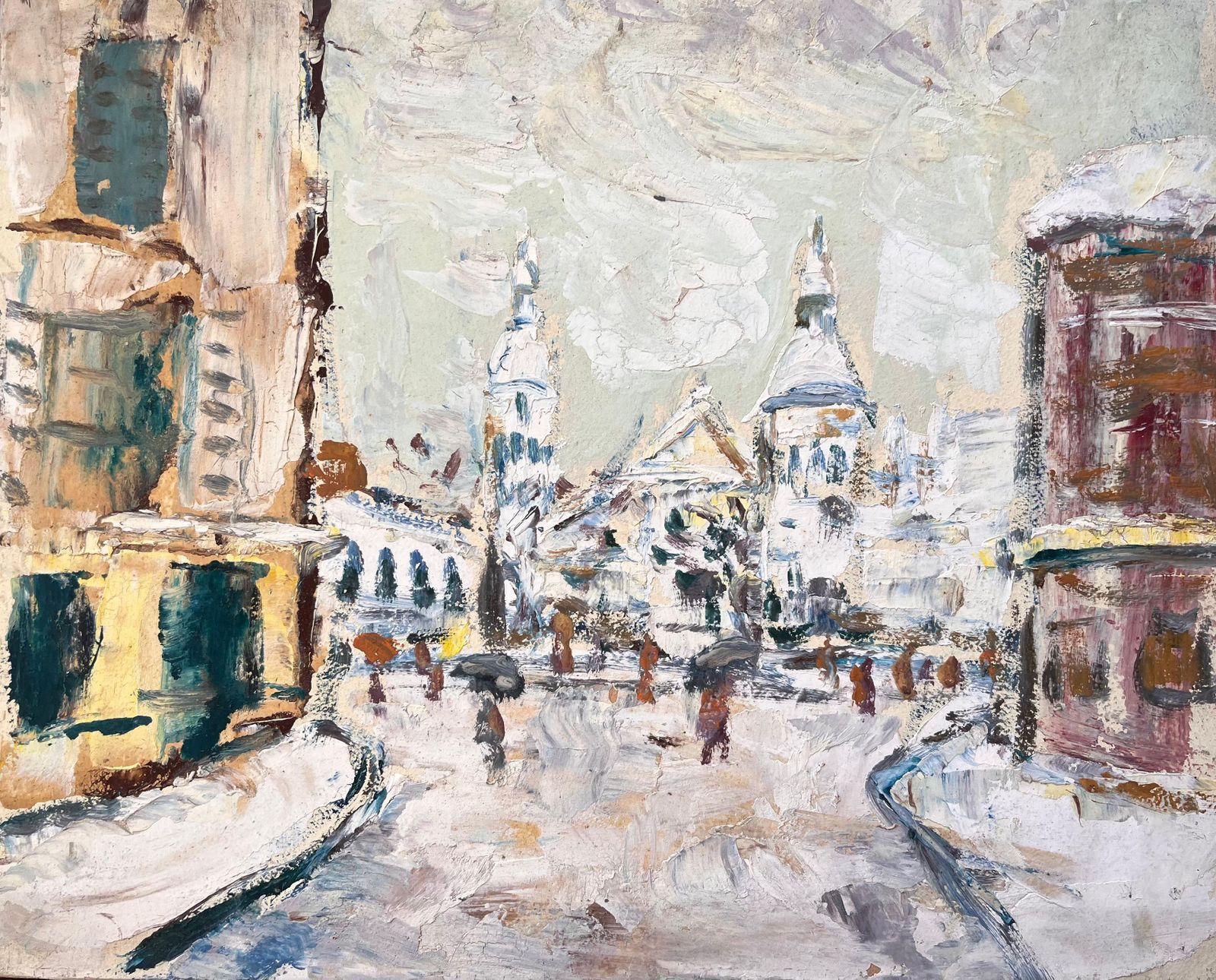 Fanch Lelfrench Impressionist Winter Street Scene With Sacré Cœur In Snow
