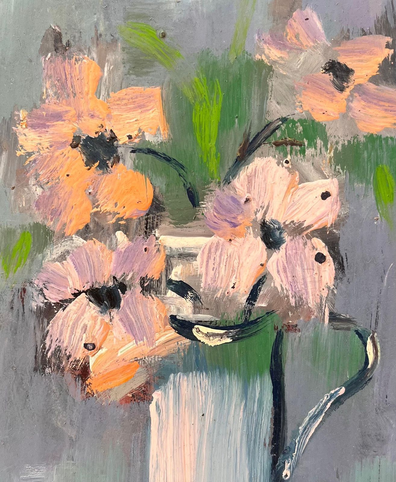 Fanch Lelimpressionist Still Life Of Pink Anemones In Pale Blue Pitcher Vase photo buy