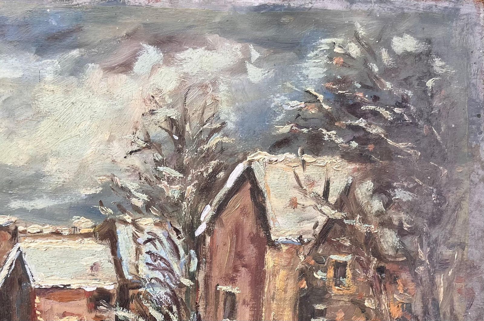 F. Le Layfrench Impressionist Village Snow Scene With Cottages And Trees photo for sale