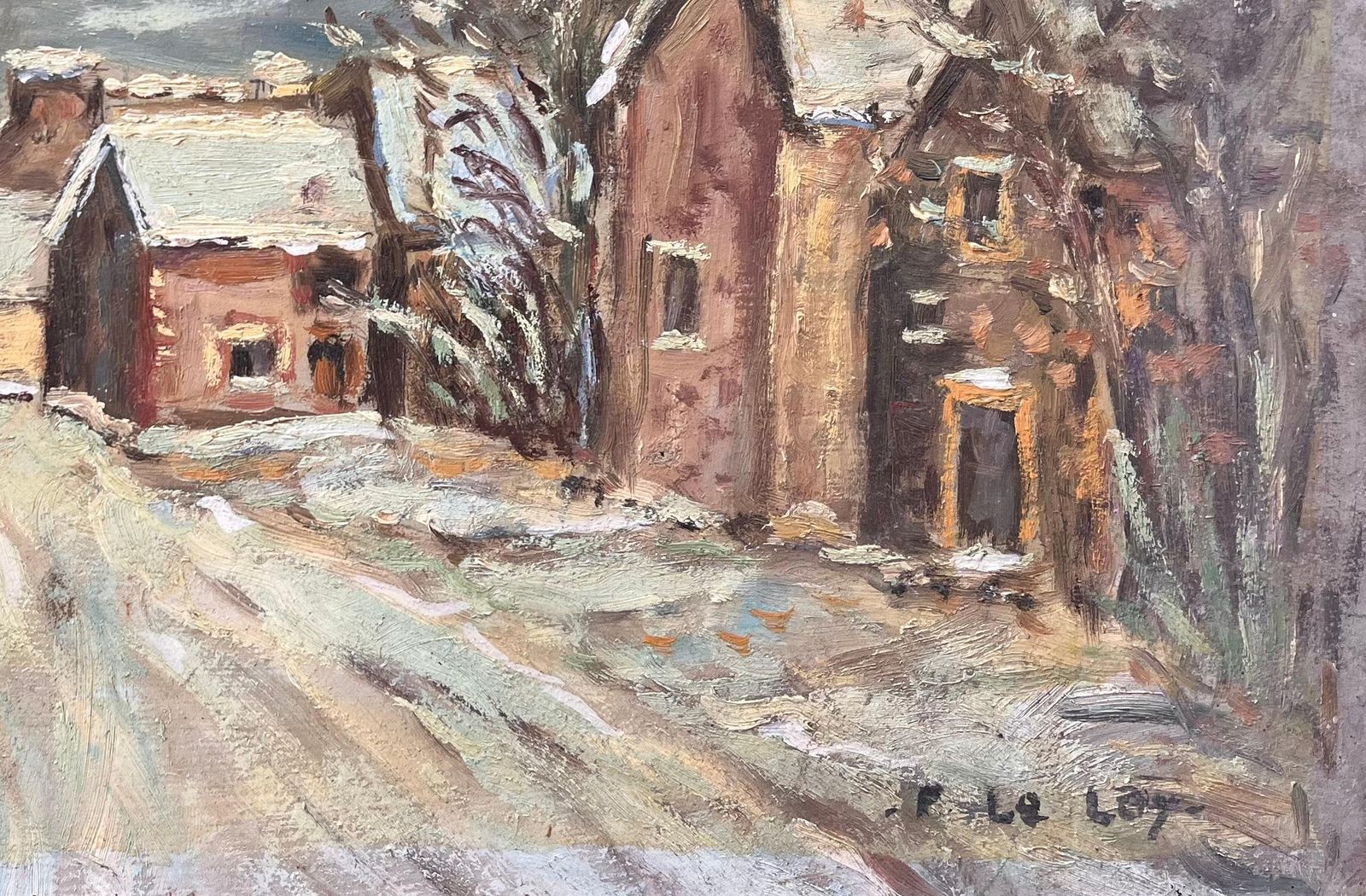 F. Le Layfrench Impressionist Village Snow Scene With Cottages And Trees photo Art