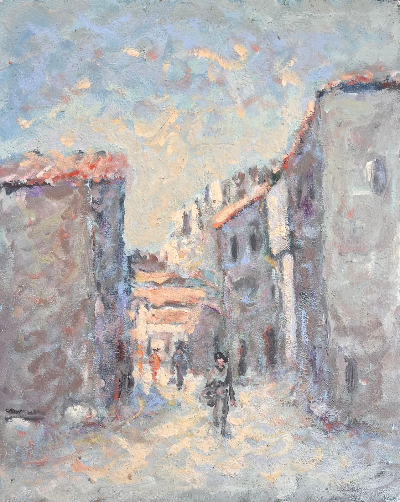 Fanch Lelfrench Impressionist Street Scene With Figures And Sunlit Buildings