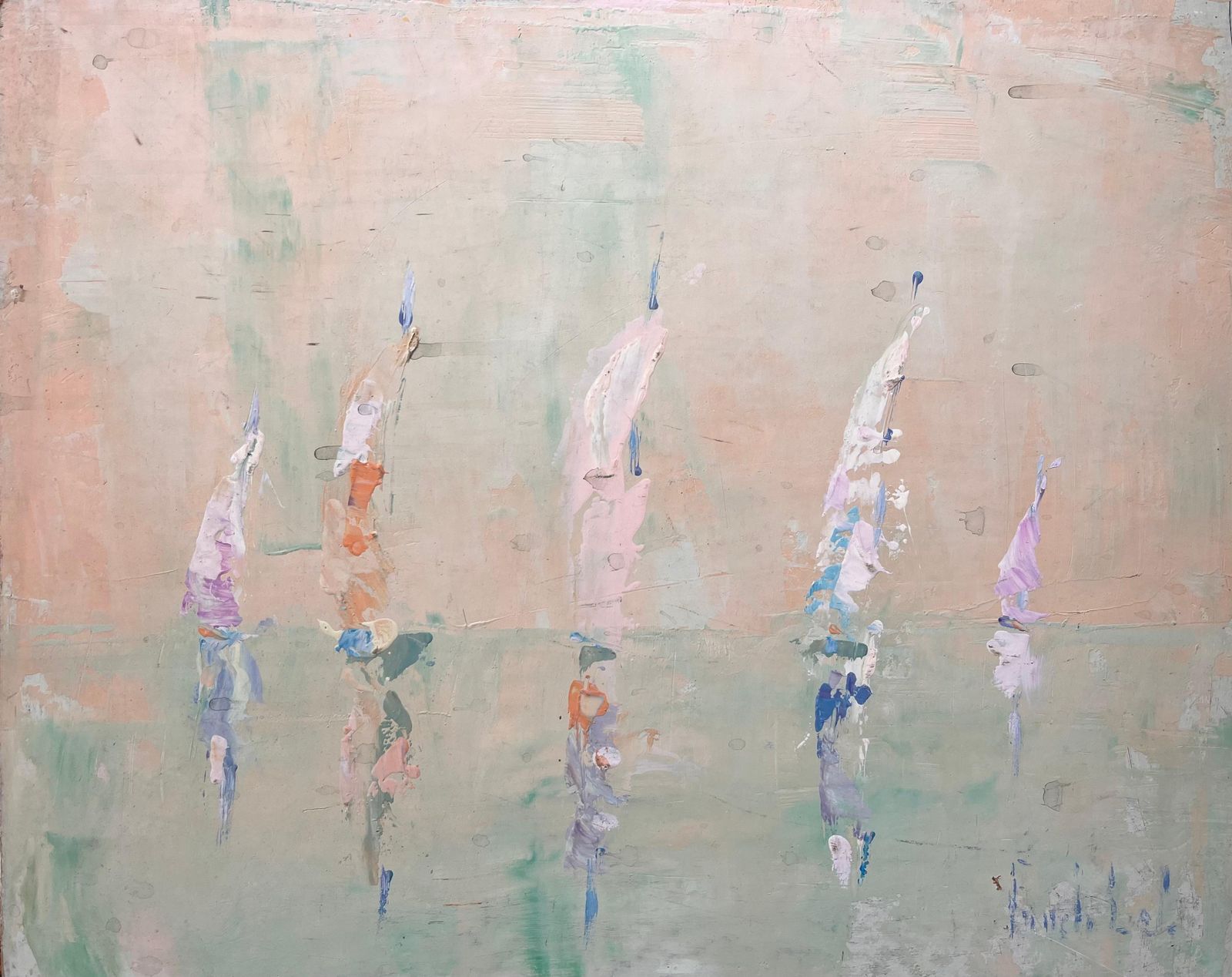 Fanch Lelabstract Pastel Regatta Scene With Sailboats On Calm Water