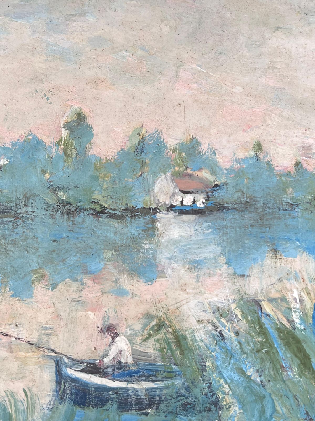 Fanch Lelfigure Fishing In Mossy Summery Lake French Landscape Oil Painting19th Century photo vinterior