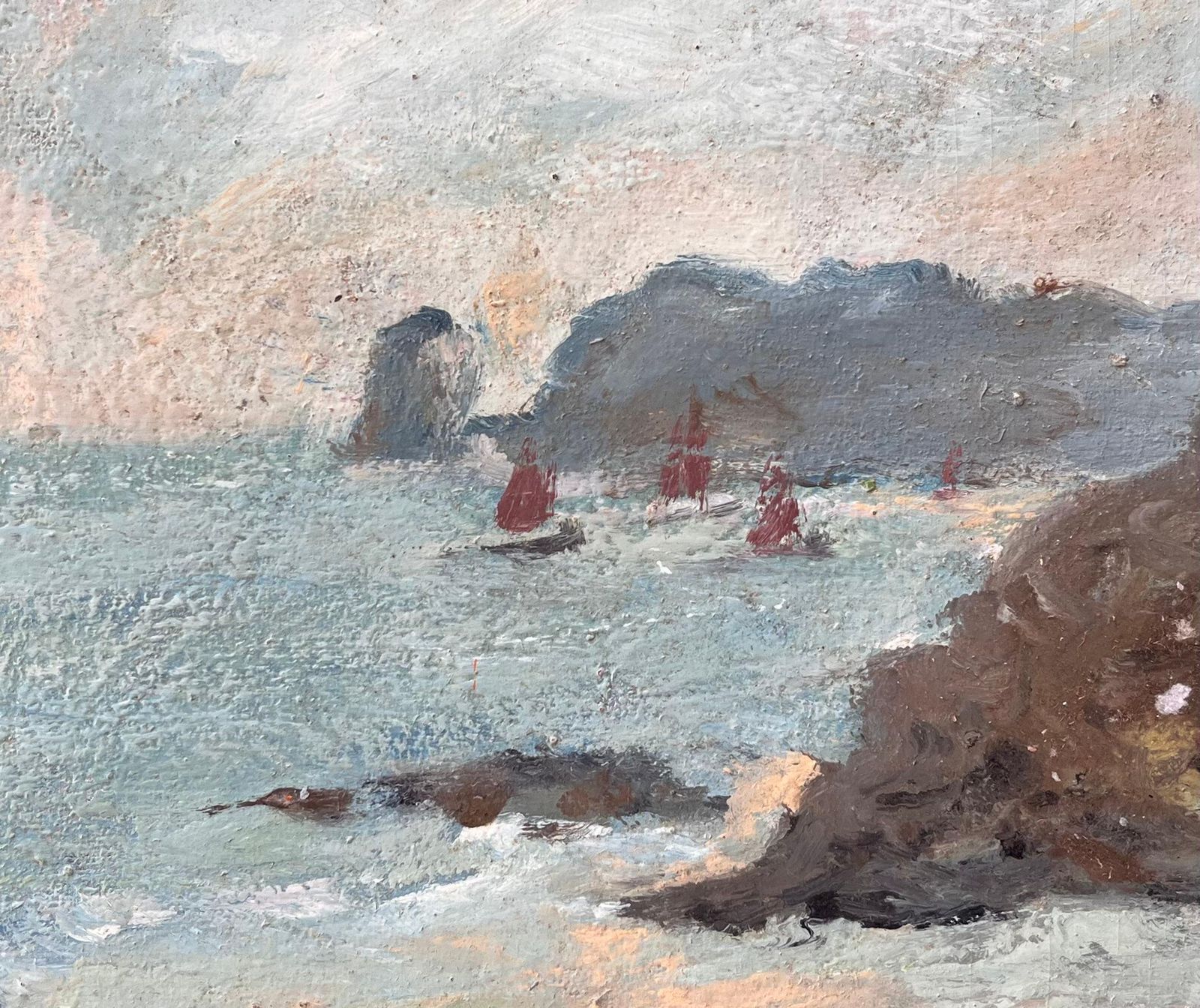 Fanch Lelimpressionist Coastal Seascape With Red Sails On The Côte Bretonne2007 photo buy