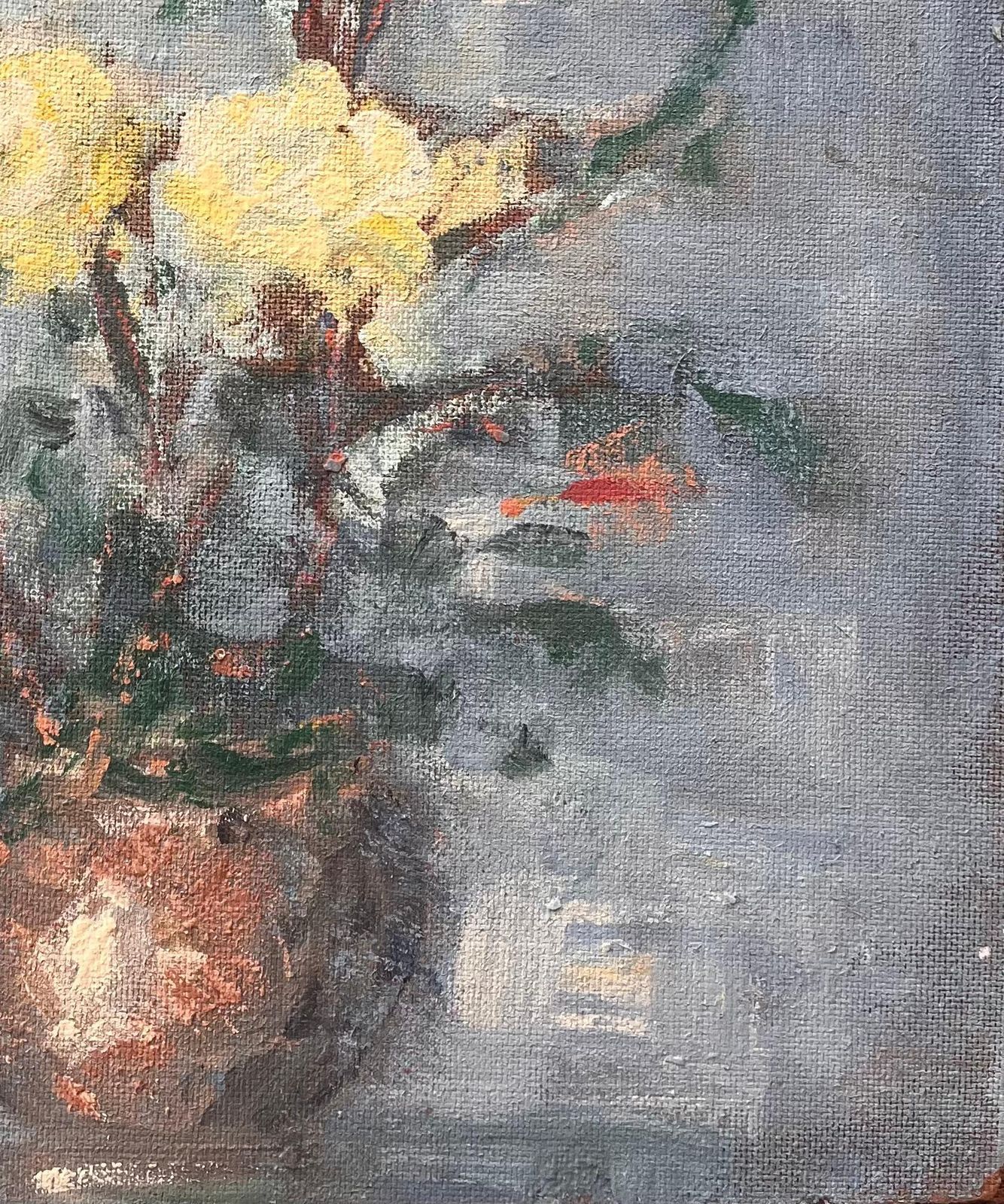 Fanch Lelfrench Impressionist Still Life Of Yellow And Red Roses In Copper Vase photo for sale