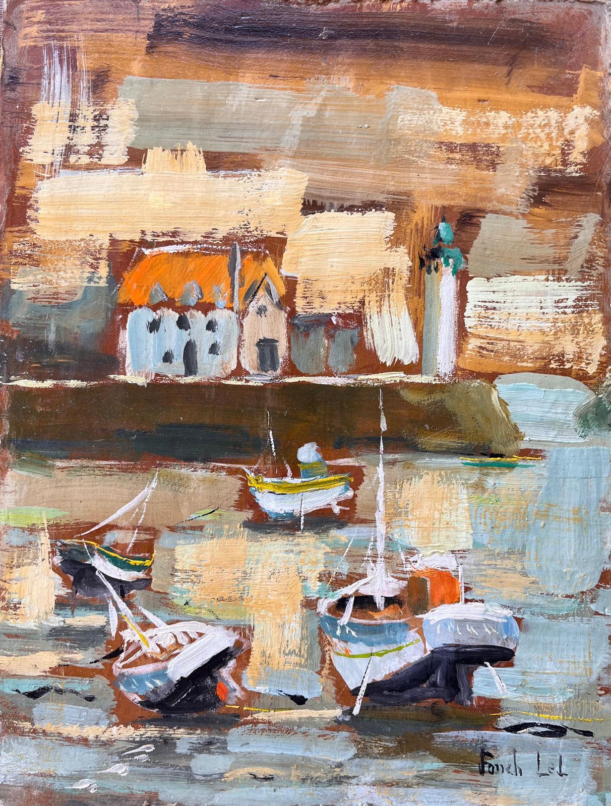 Fanch Lelfrench Impressionist Boats And Lighthouse Scene In Belle île Brittany2003