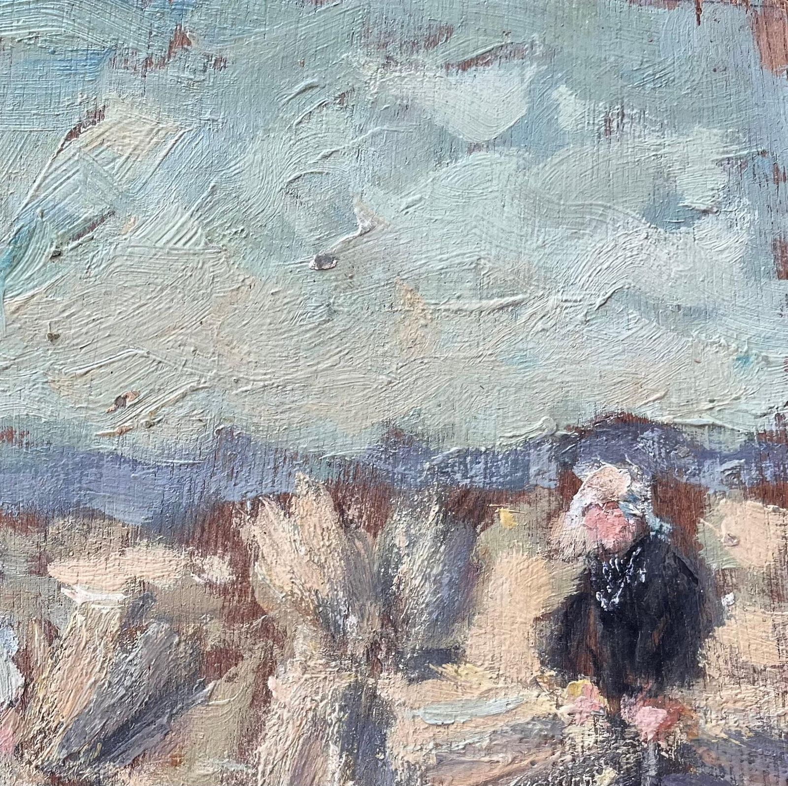 Fanch Lelfrench Impressionist Oil Of Farmers Harvesting Wheat In Morning Light photo Art