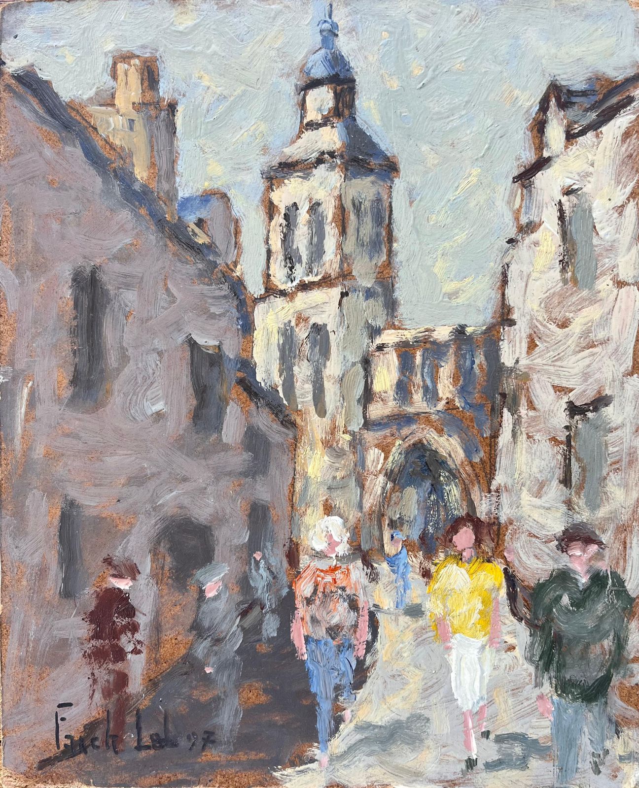 Fanch Lelfrench Impressionist Oil Painting Of Busy Street Scene In Dieulefit DRôme1997