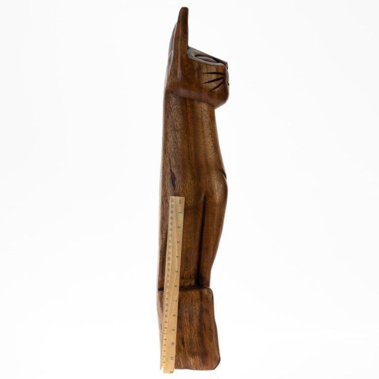 Large Seated Cat Statue Wood Carving Sculpture photo for sale