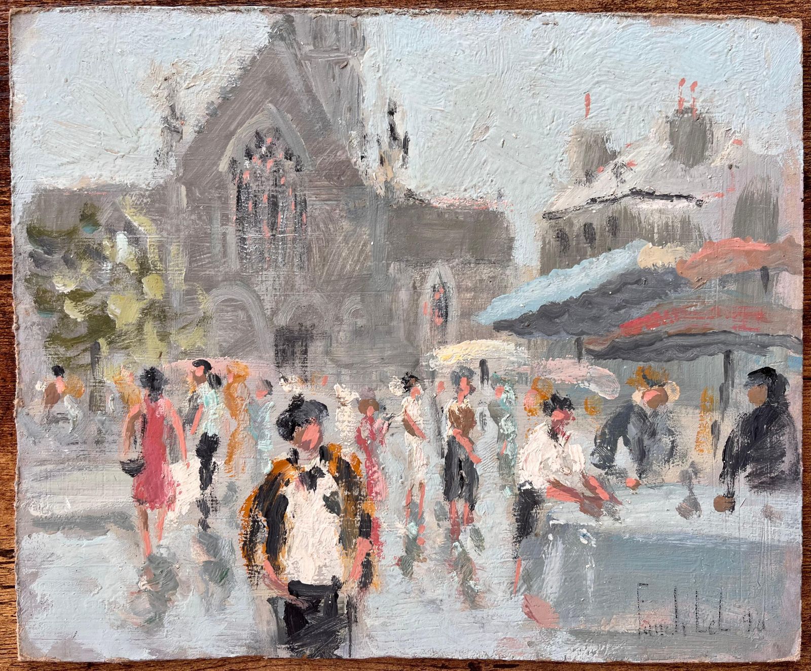 Fanch Lelfrench Impressionist Market Scene At Dinan With Church And Figures1998 photo furniture