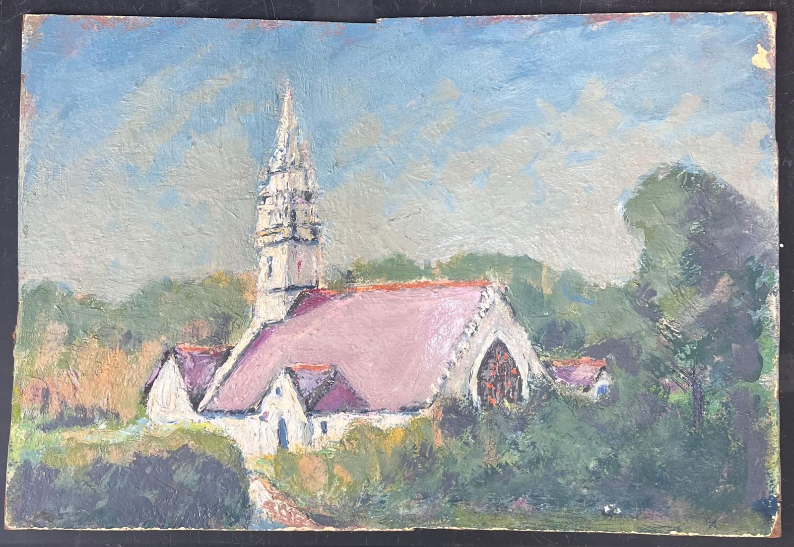 Fanch Lelpurple Roof Church In Green Enclosed Gardens French Landscape Oil Painting19th Century photo furniture