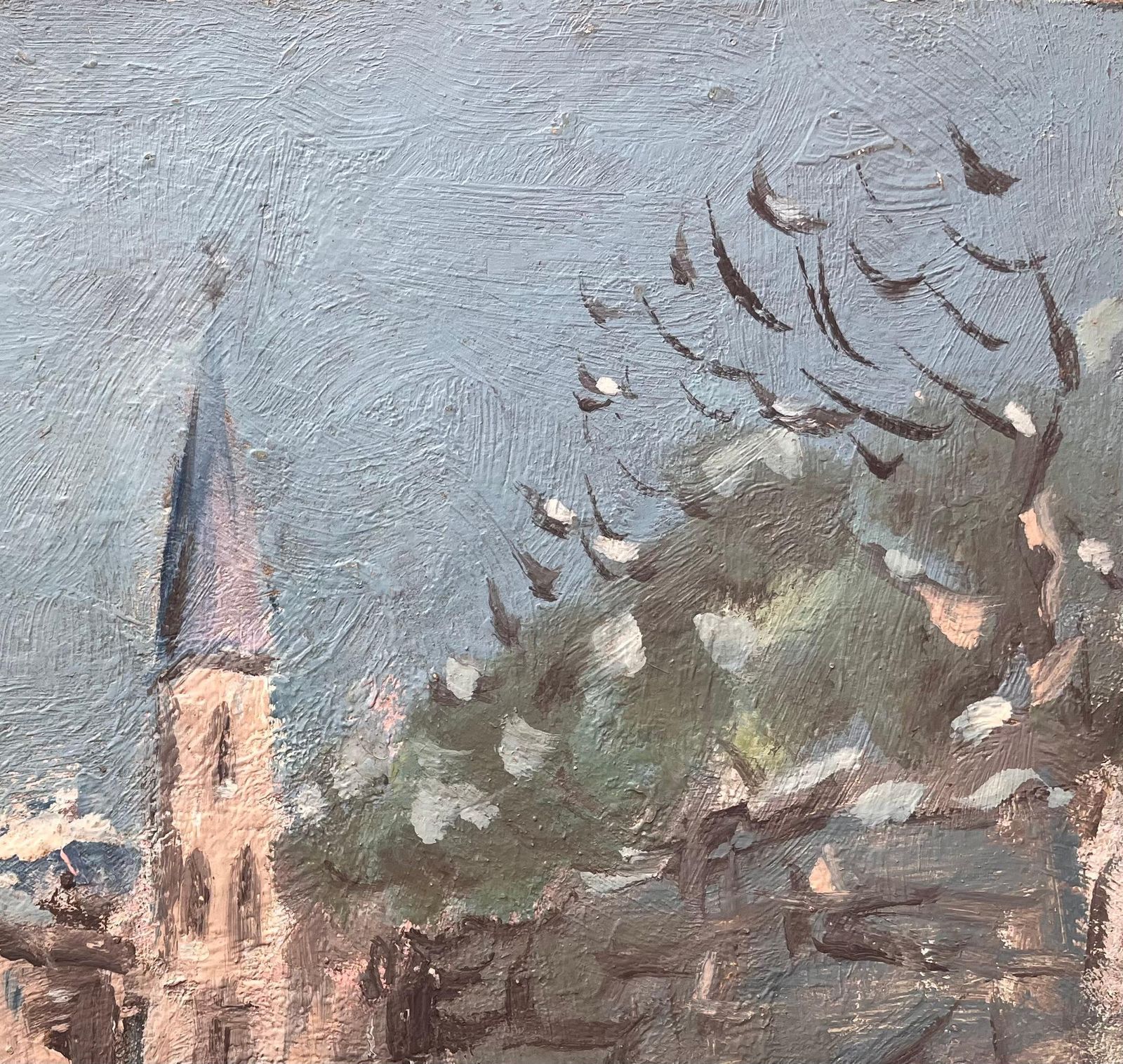 Fanch Lelfrench Impressionist Winter Street Scene With Church Spire And Snow photo vinterior