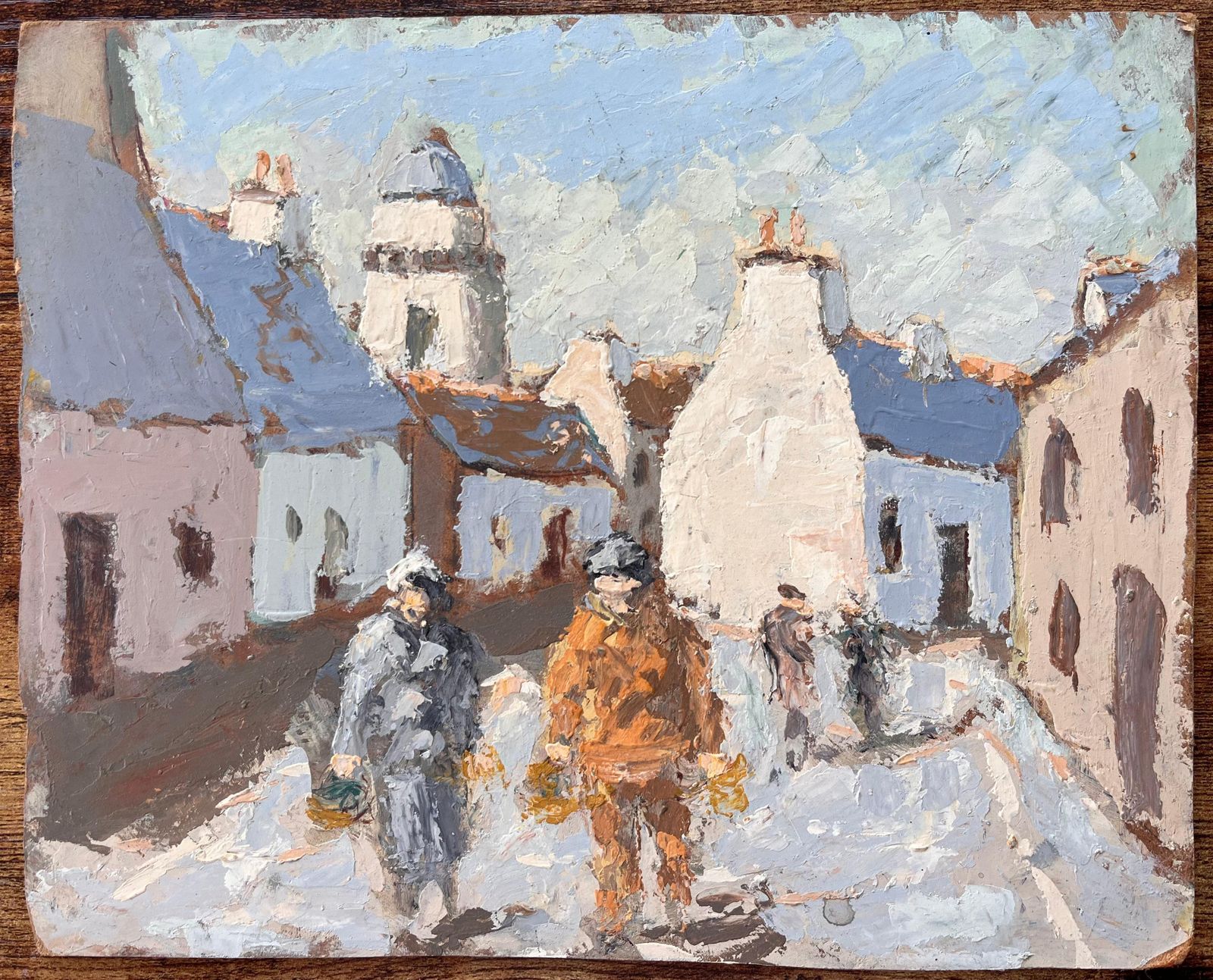 Fanch Lelimpressionist French Village Street Scene With Figures And Bell Tower photo furniture