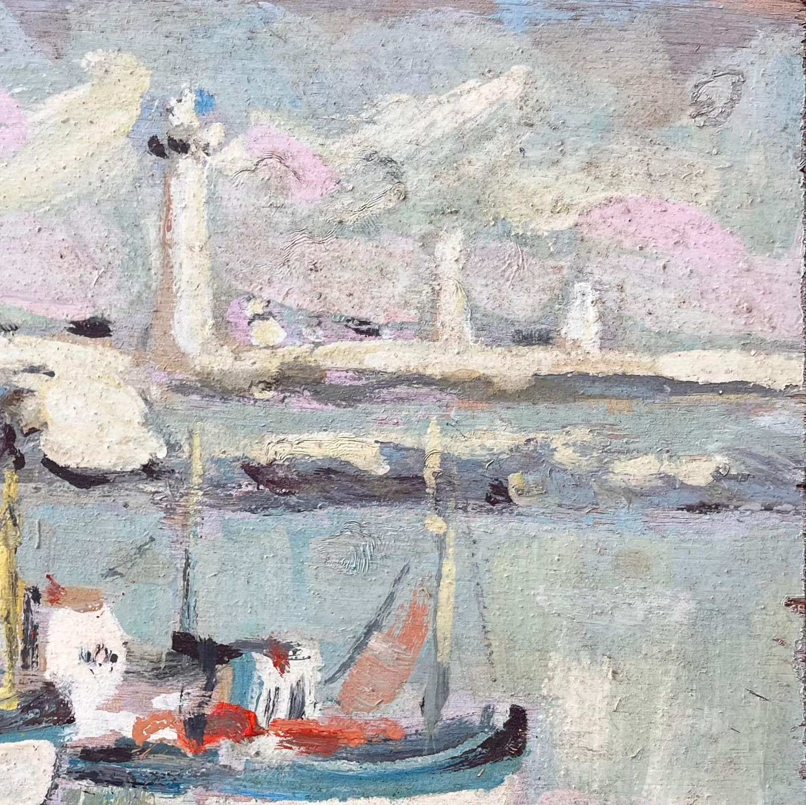 Fanch Lelfrench Impressionist Painting Of Moored Fishing Boats And Lighthouse photo Art