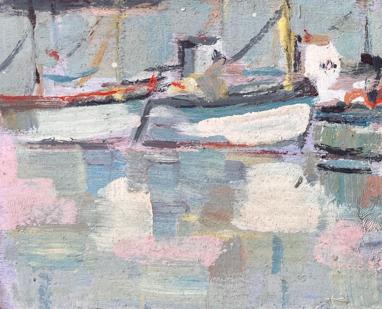 Fanch Lelfrench Impressionist Painting Of Moored Fishing Boats And Lighthouse photo 546.0