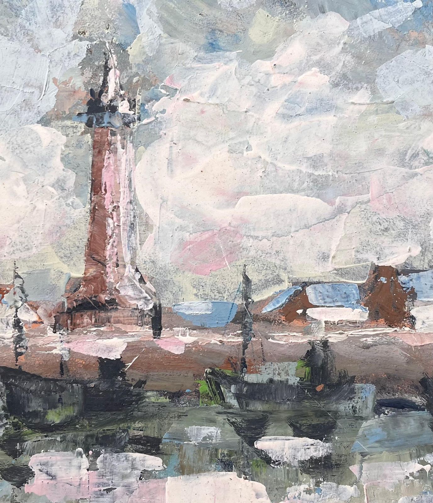 Fanch Lelfrench Impressionist Harbour Scene With Lighthouse Boats And Reflections photo buy