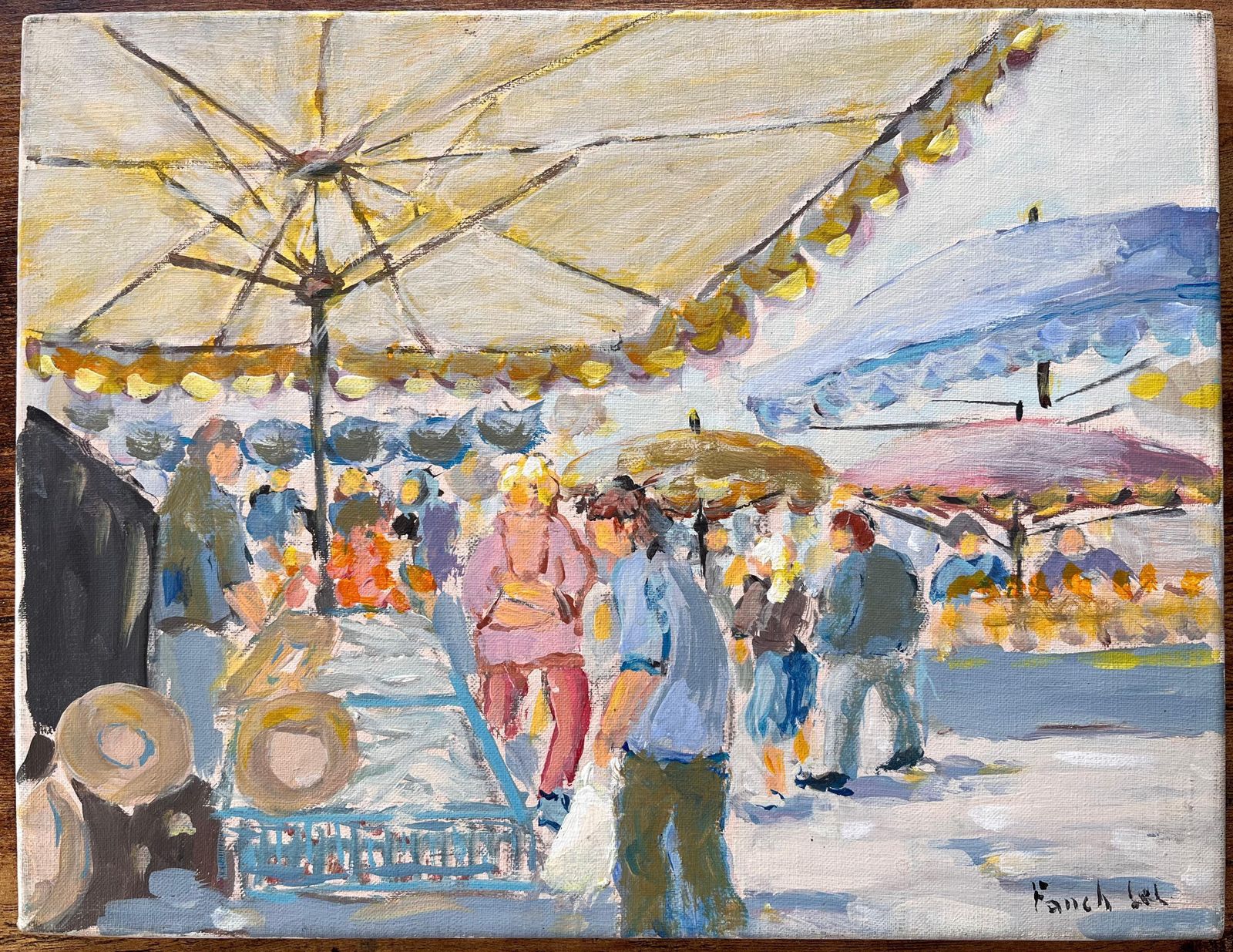 Fanch Lelmarché De Dinan French Market Scene With Umbrellas And Shoppers photo furniture
