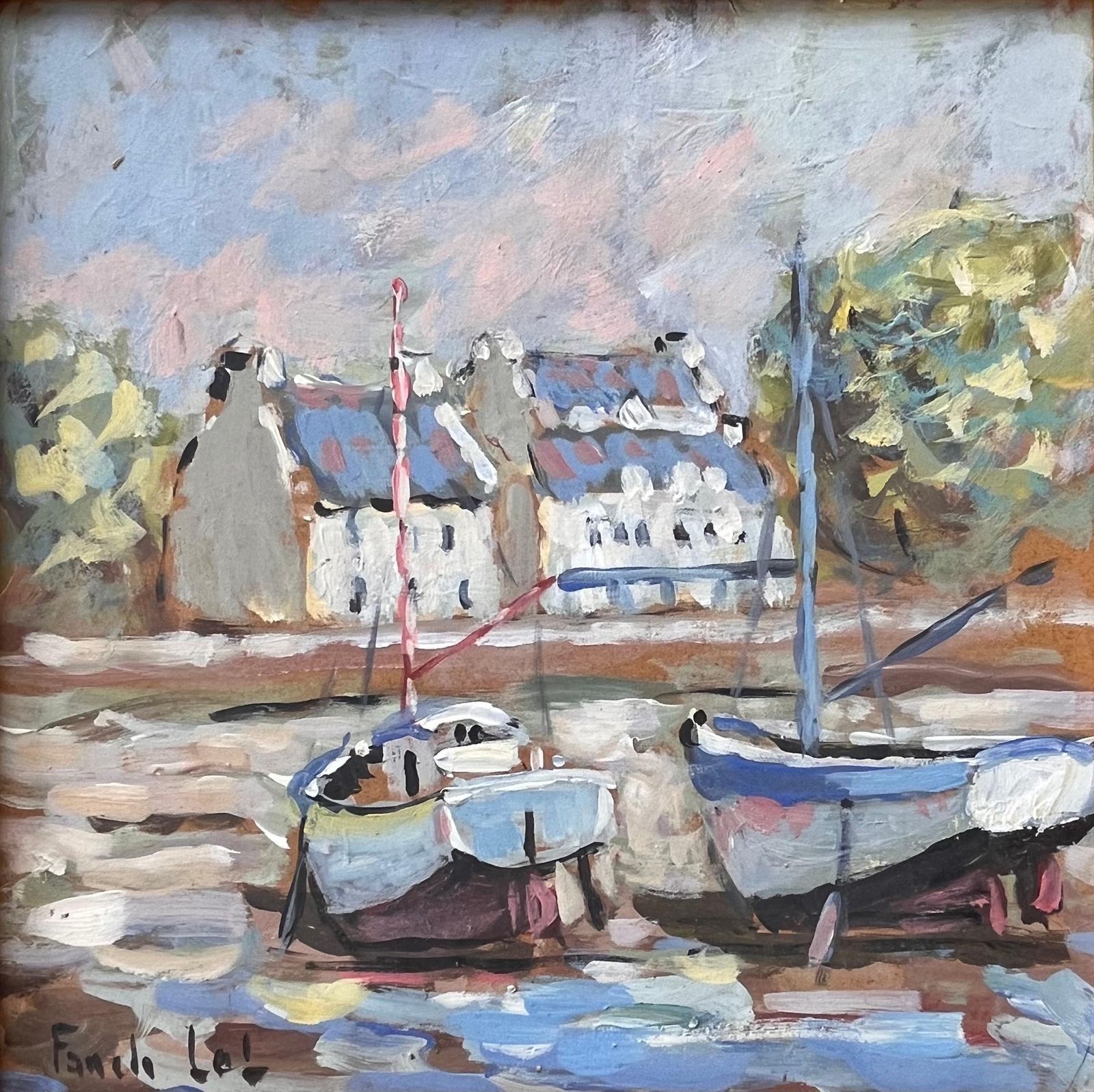 Fanch Lellow Tide Boats And Breton Houses In La Foret Fouesnant Coastal Scene2008
