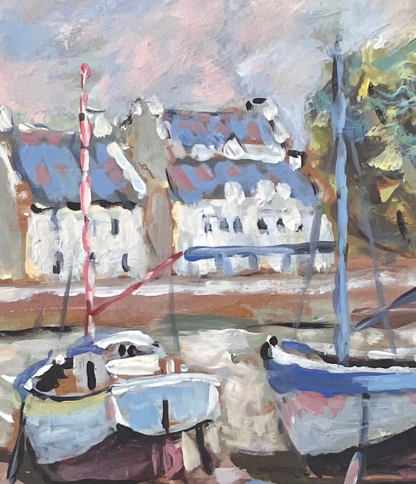 Fanch Lellow Tide Boats And Breton Houses In La Foret Fouesnant Coastal Scene2008 photo buy
