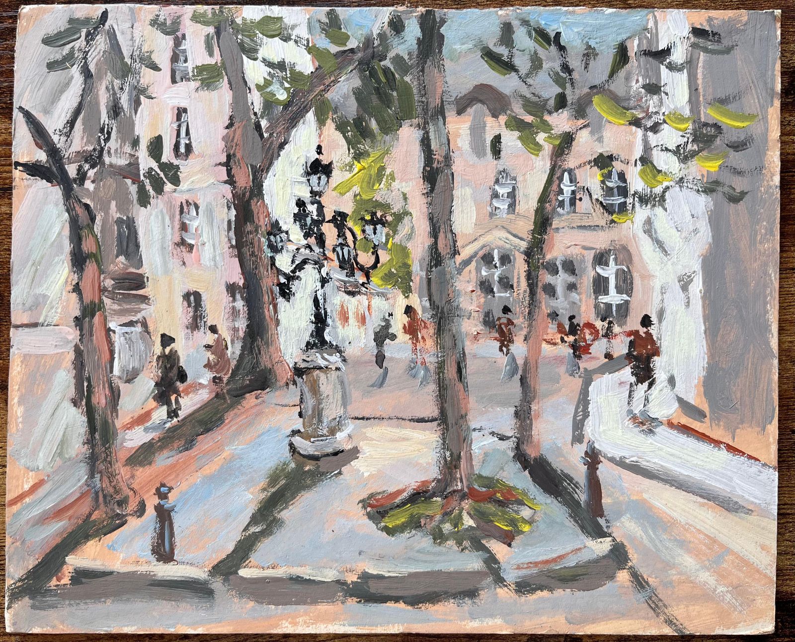 Fanch Lelimpressionist Tree Lined Parisian Square With Pedestrians And Historic Facades photo furniture