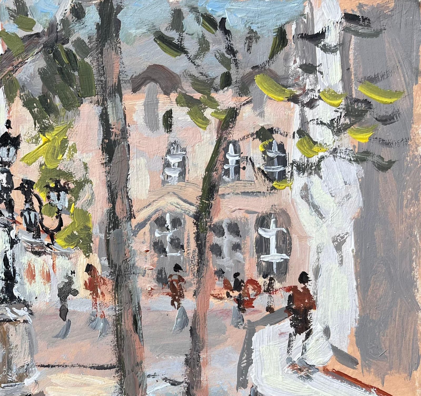 Fanch Lelimpressionist Tree Lined Parisian Square With Pedestrians And Historic Facades photo 474.0