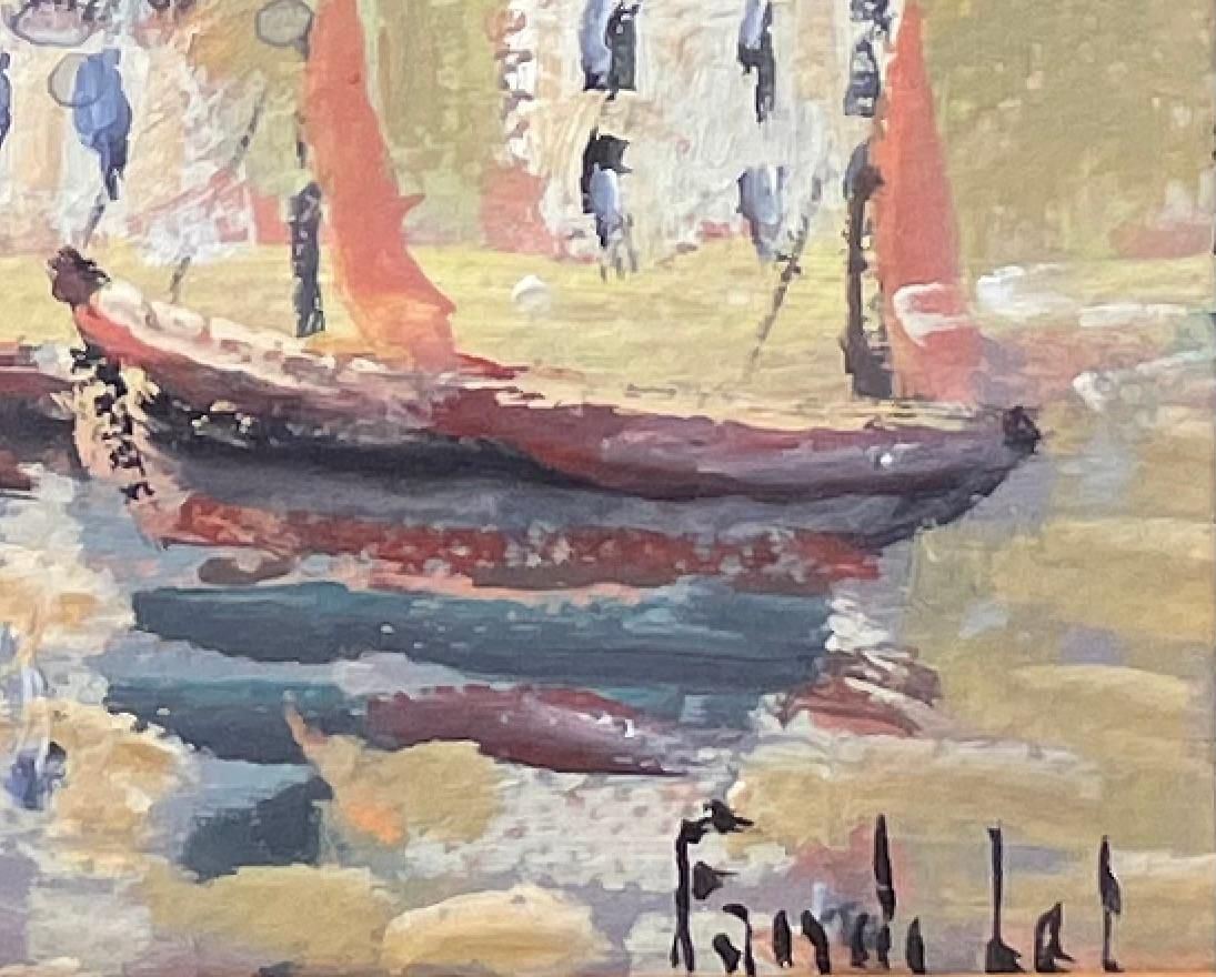 Fanch Lelimpressionist Sunset Harbour Scene With Sailboats And Reflections In France photo vinterior