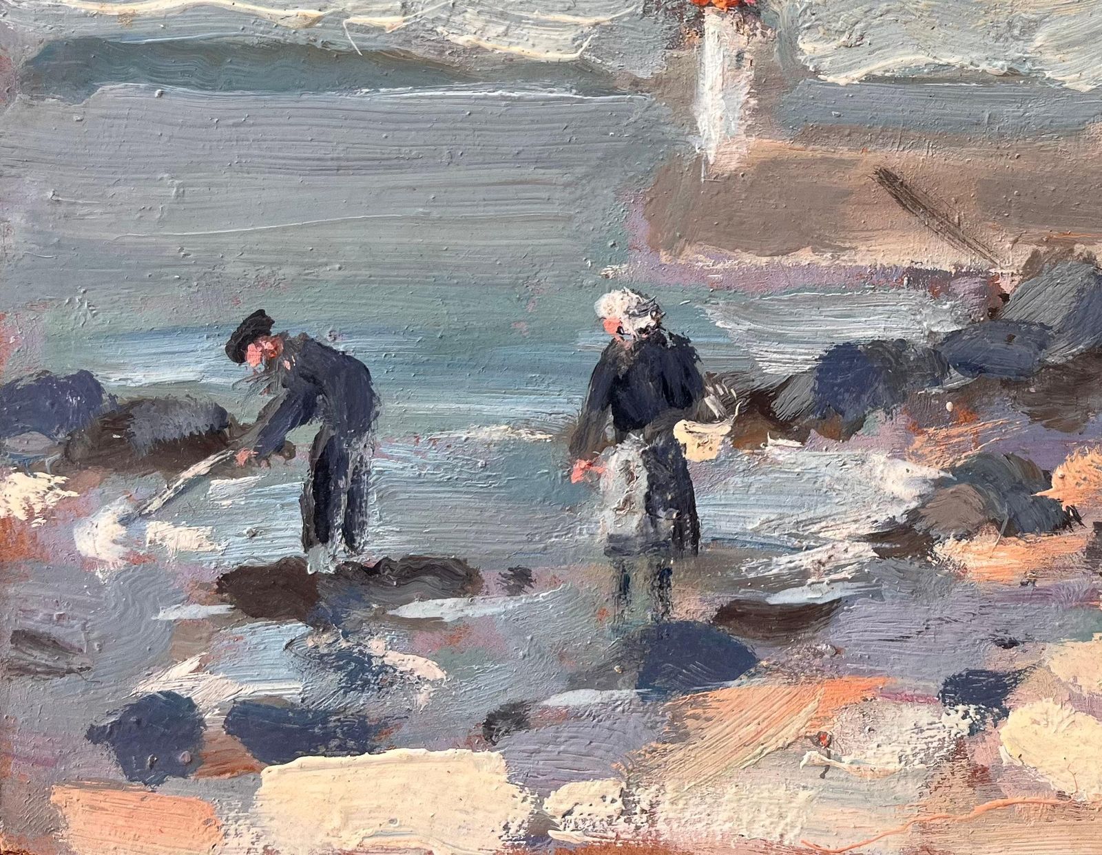 Fanch Lelimpressionist Coastal Fishing Scene With Lighthouse And Beached Boat In Erquy photo for sale