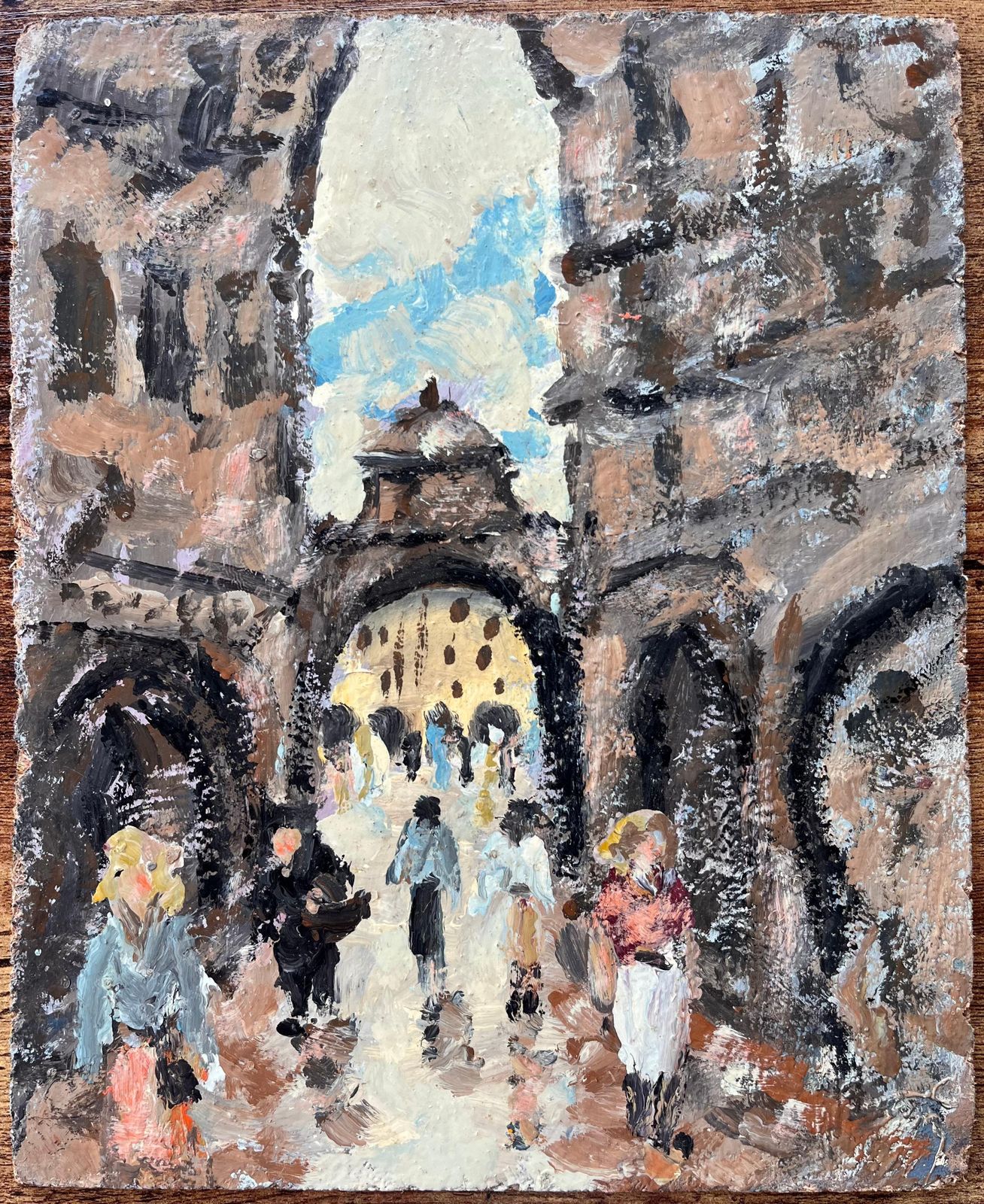 Fanch Lelimpressionist Market Street Scene With Figures And Arches In A Historic City photo furniture
