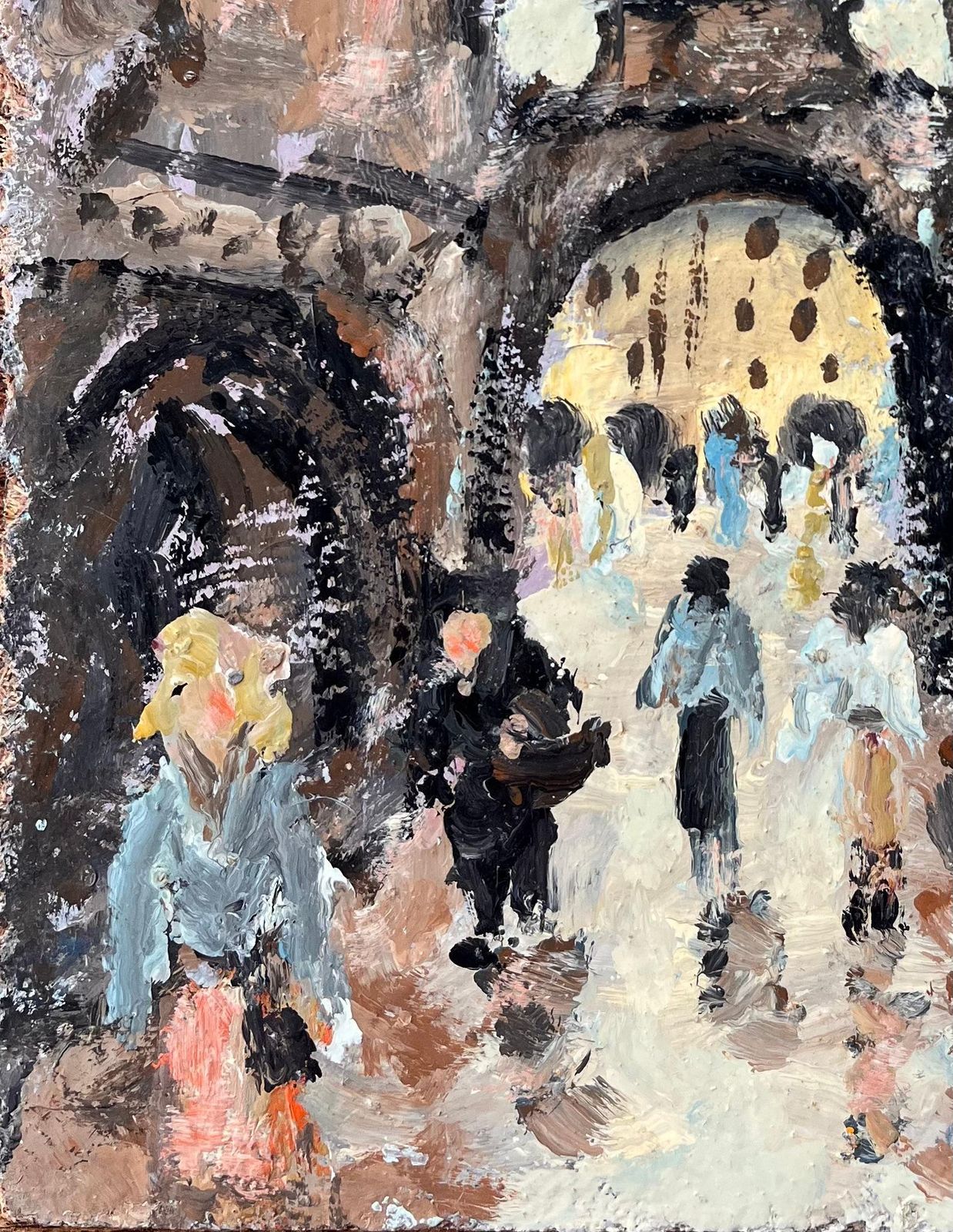 Fanch Lelimpressionist Market Street Scene With Figures And Arches In A Historic City photo for sale