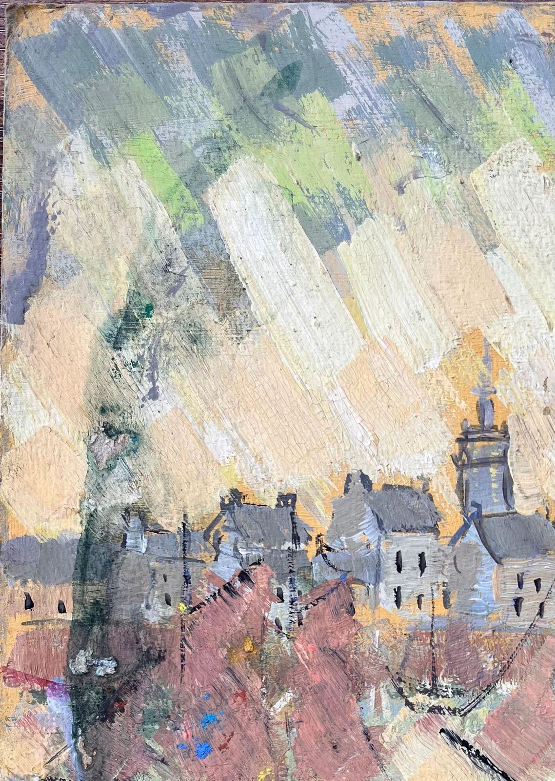 F.T Rousselfrench Abstract Port Scene Framed By Sailing Boats And Classic Town Architecture1995 photo 556.0