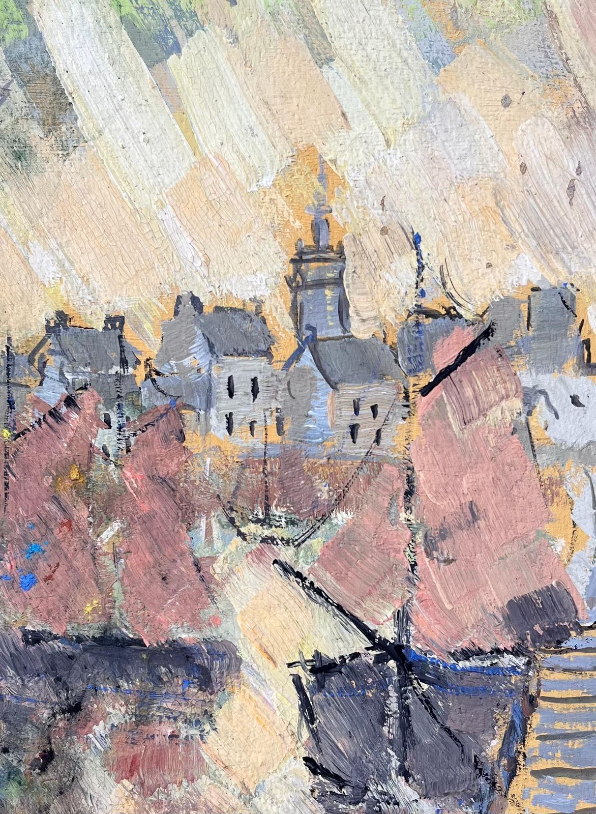 F.T Rousselfrench Abstract Port Scene Framed By Sailing Boats And Classic Town Architecture1995 photo buy